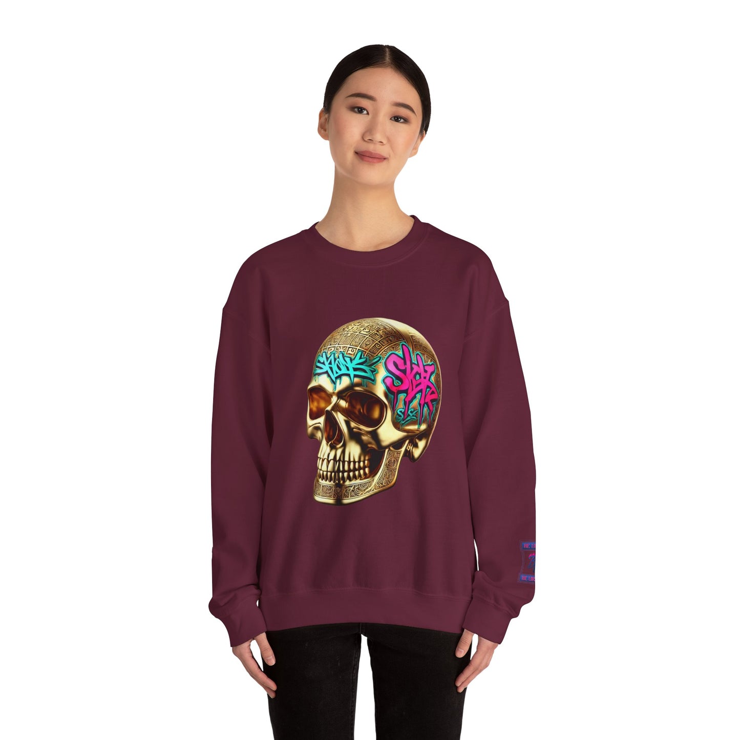Skull Graffiti Crewneck Sweatshirt — "Be Unique Be Urself" Streetwear