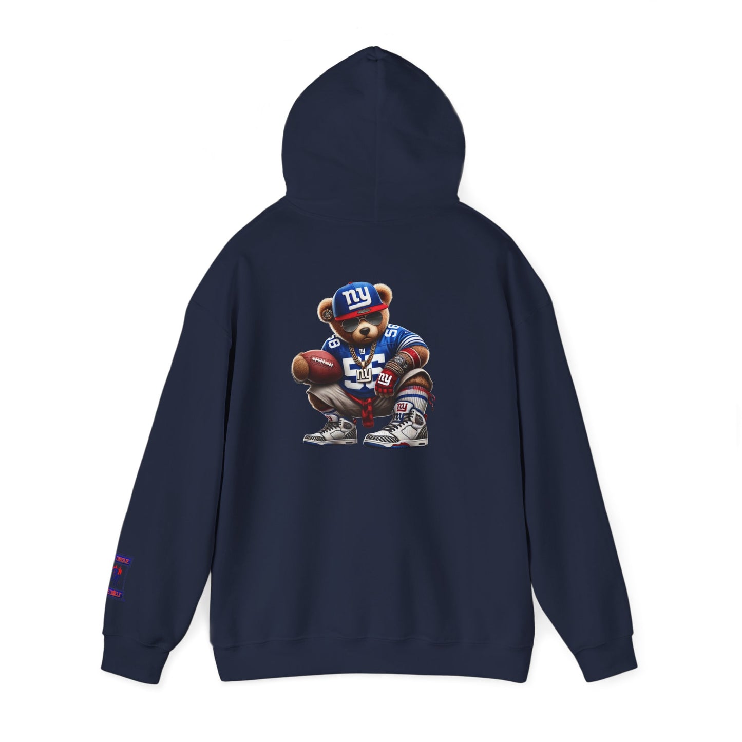 Football Bear Hoodie — Retro NYG Football Player Graphic Sweatshirt