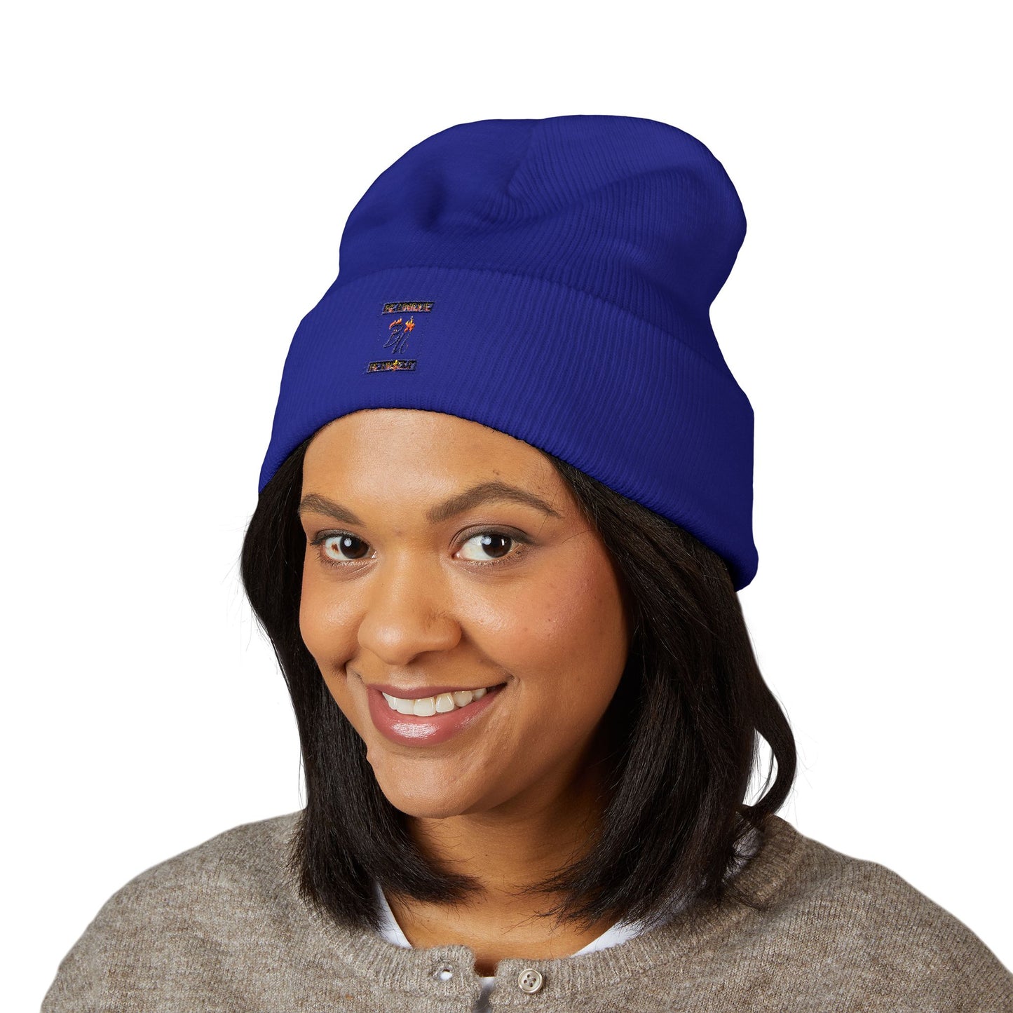 Classic Cuffed Beanie with Bold Embroidery, Cozy Winter Hat, Stylish Knit Cap, Perfect Gift for Her, Unisex Beanie