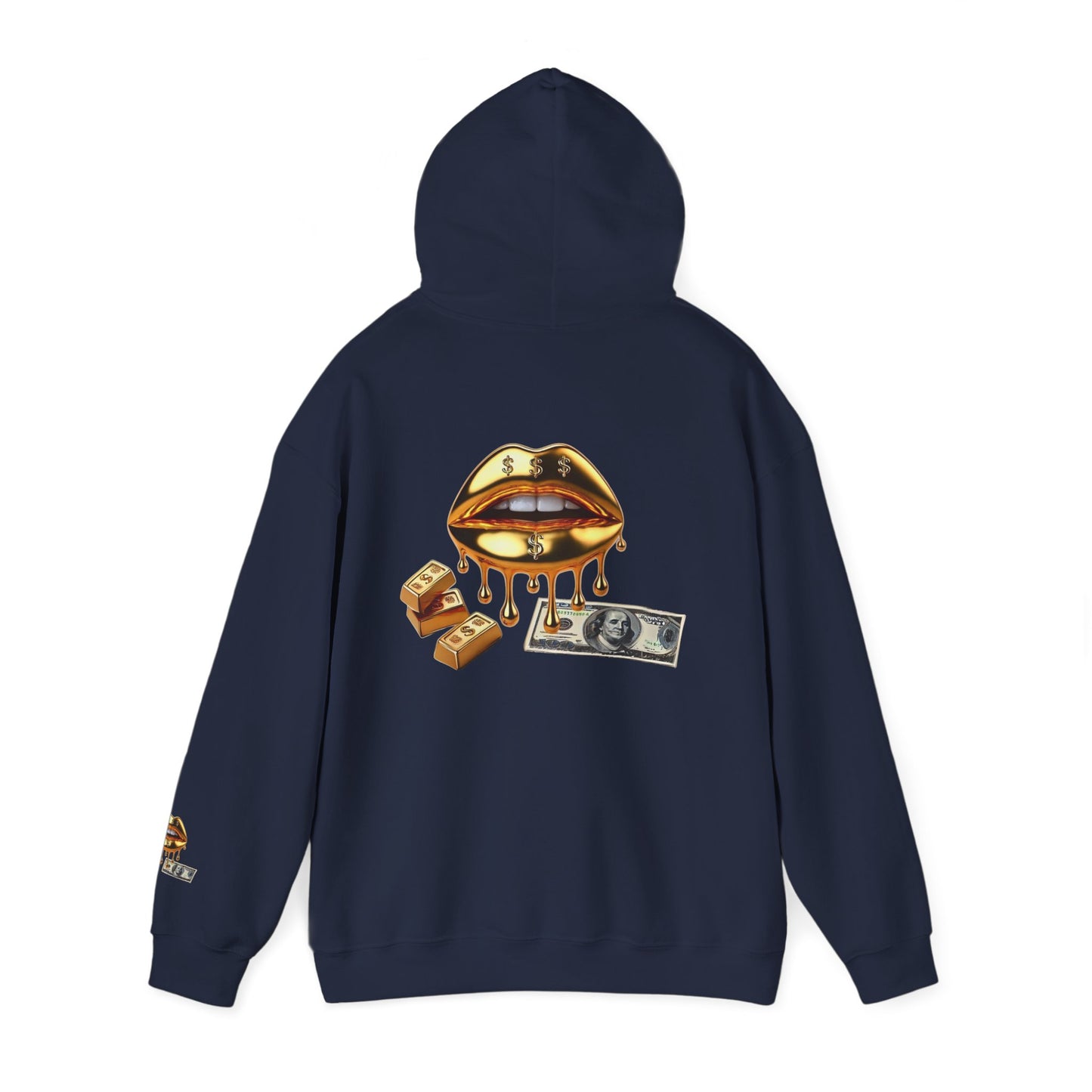Hoodie — Golden Drip Lips & Money Graphic Pullover