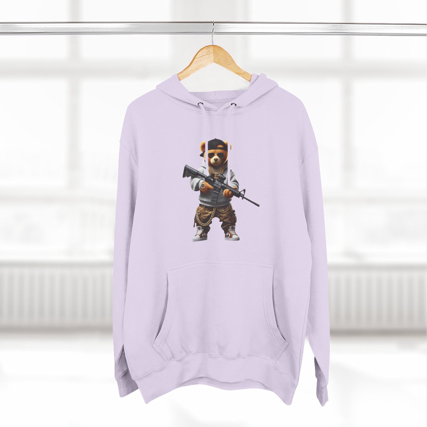 Be Unique Be Urself Hoodie — Cute Bear Soldier Graphic Fleece Pullover