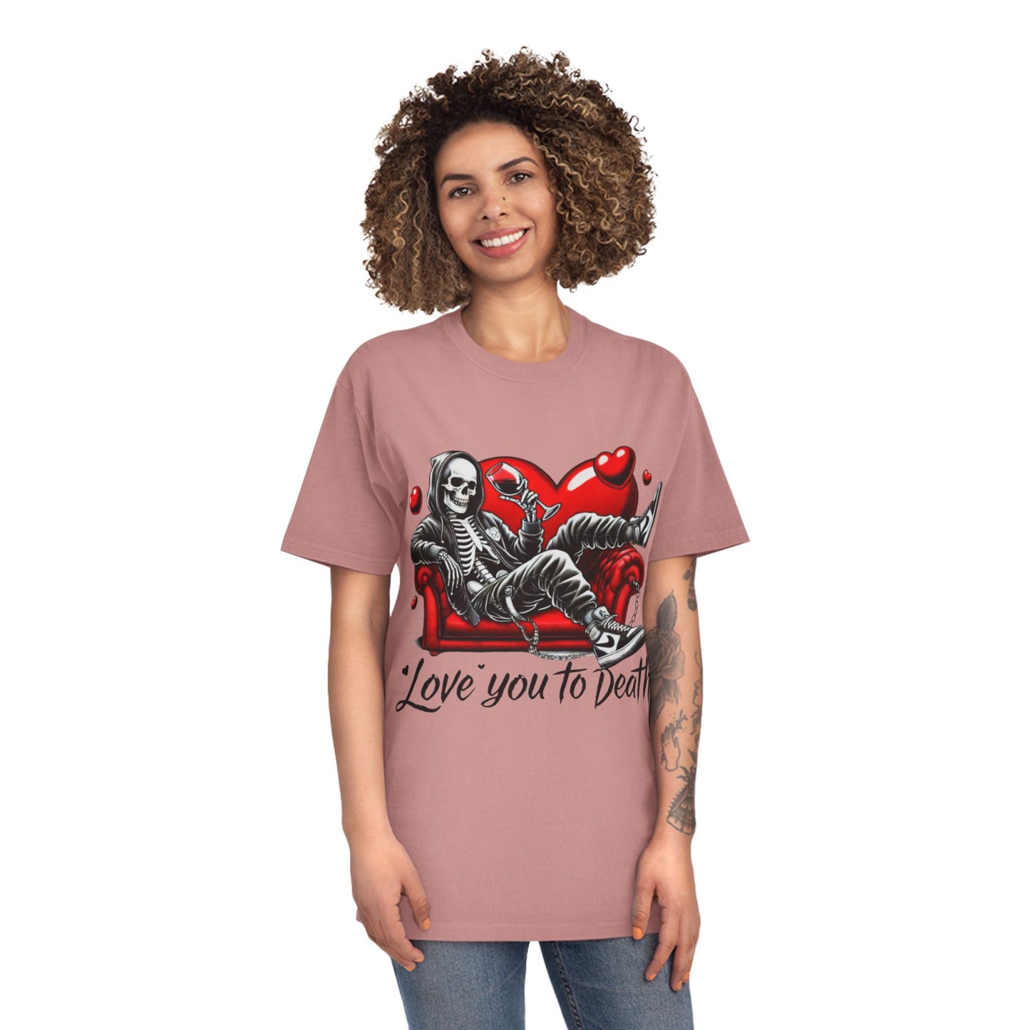 Unisex Faded Graphic Tee for Unique Souls - Love You to Death Design, Casual Wear, Gift for Halloween, Celebrations, Everyday Style