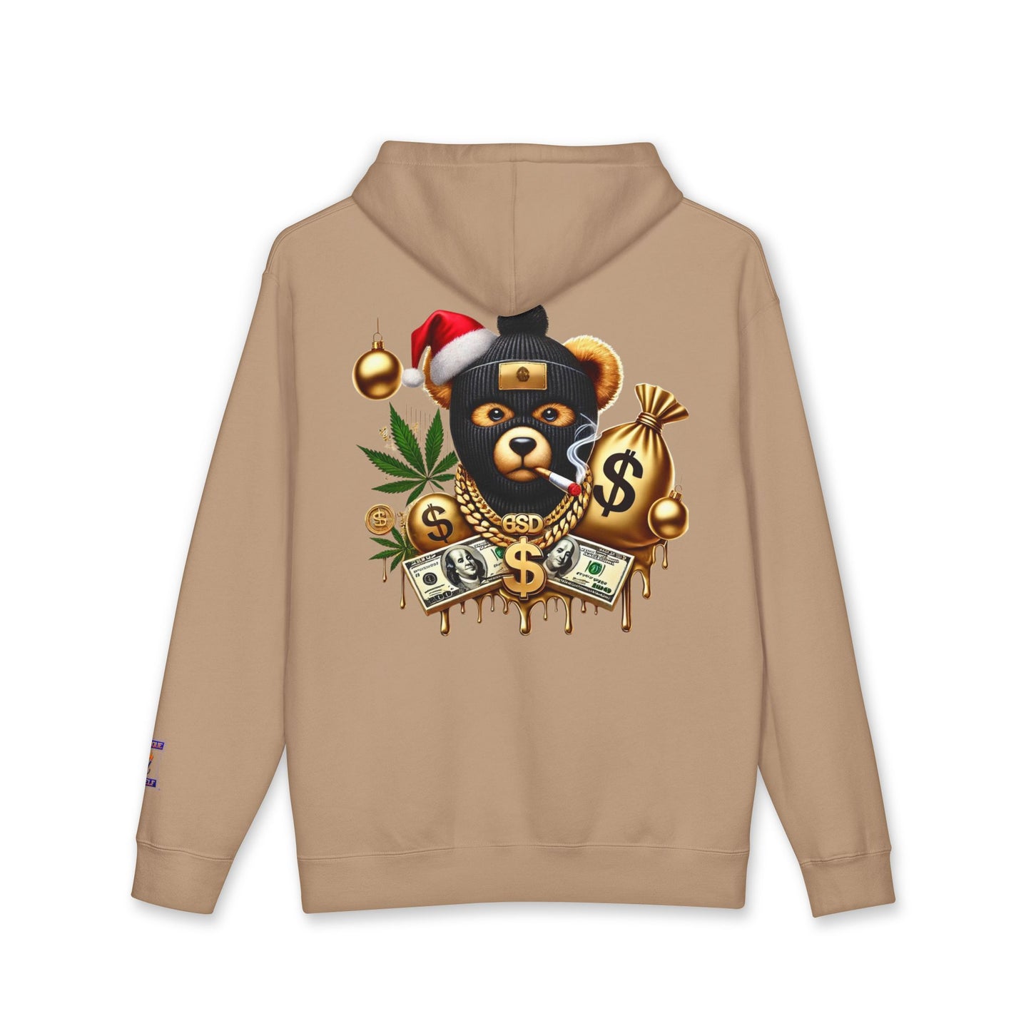 Festive Bear Hoodie: Unisex Heavyweight Sweatshirt with Holiday Vibe, Bear Design, Christmas Gift, Cozy Attire, Streetwear Style