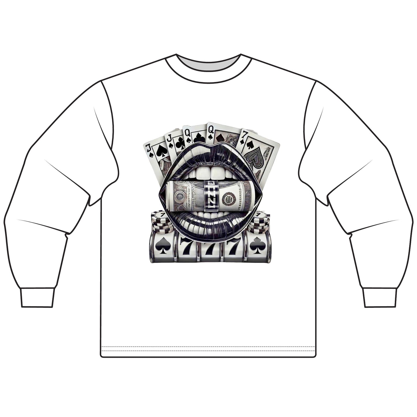 Money Lips Unisex Long Sleeve T-Shirt | Vintage Gambling Chic | Casual Wear, Street Style, Gifts for Him/Her, Casino Theme