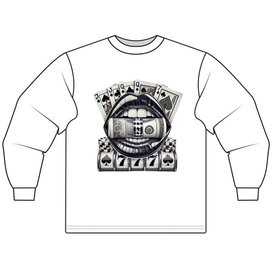 Money Lips Unisex Long Sleeve T-Shirt | Vintage Gambling Chic | Casual Wear, Street Style, Gifts for Him/Her, Casino Theme