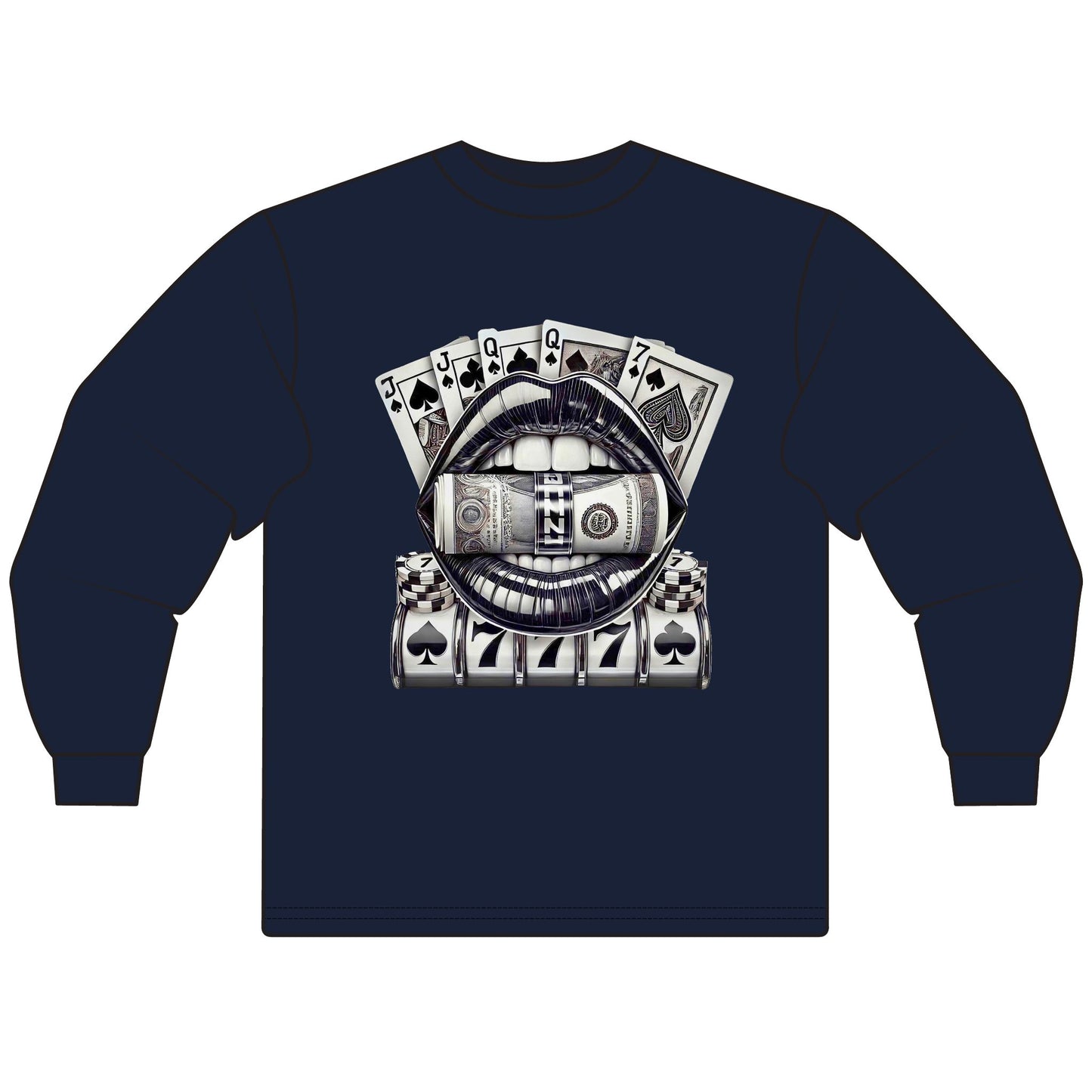 Money Lips Unisex Long Sleeve T-Shirt | Vintage Gambling Chic | Casual Wear, Street Style, Gifts for Him/Her, Casino Theme