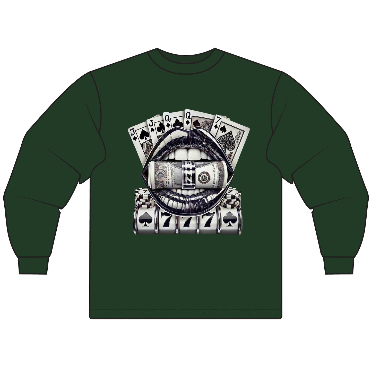 Money Lips Unisex Long Sleeve T-Shirt | Vintage Gambling Chic | Casual Wear, Street Style, Gifts for Him/Her, Casino Theme