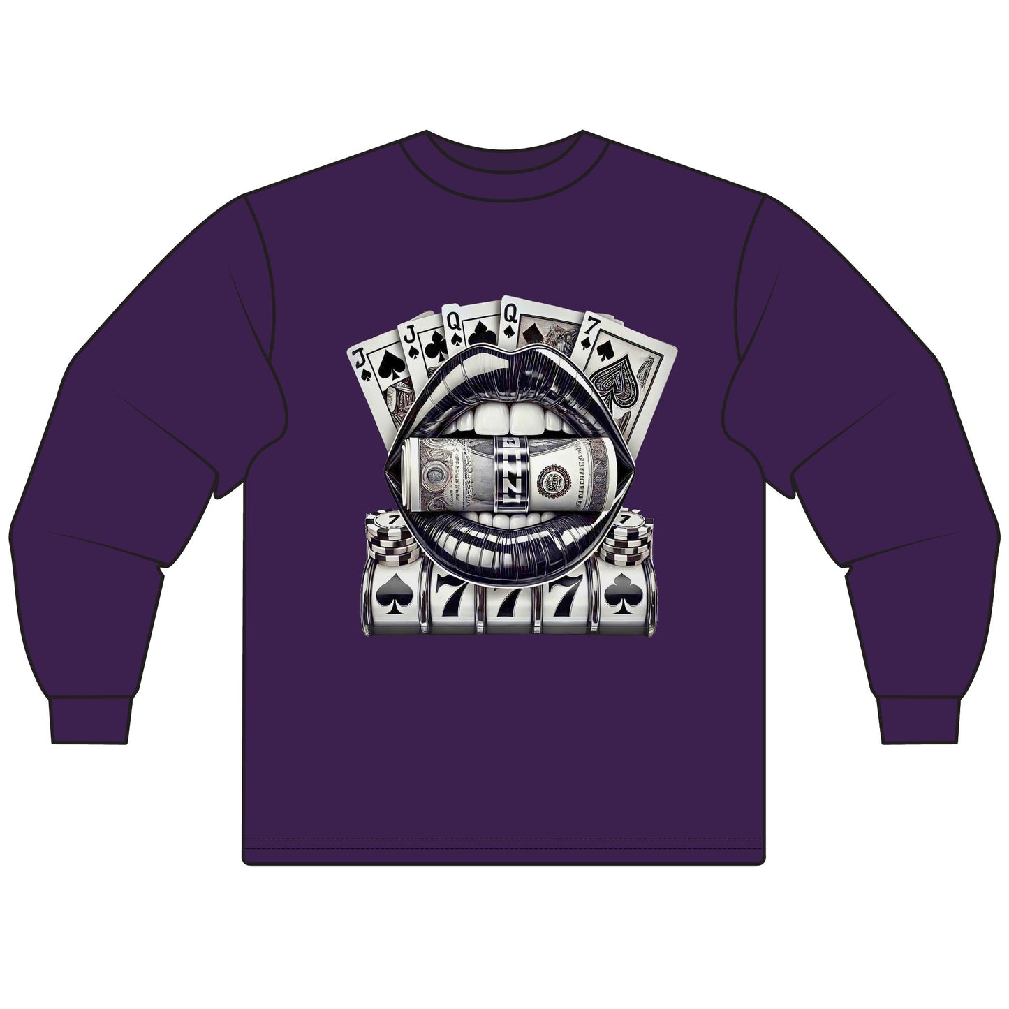 Money Lips Unisex Long Sleeve T-Shirt | Vintage Gambling Chic | Casual Wear, Street Style, Gifts for Him/Her, Casino Theme