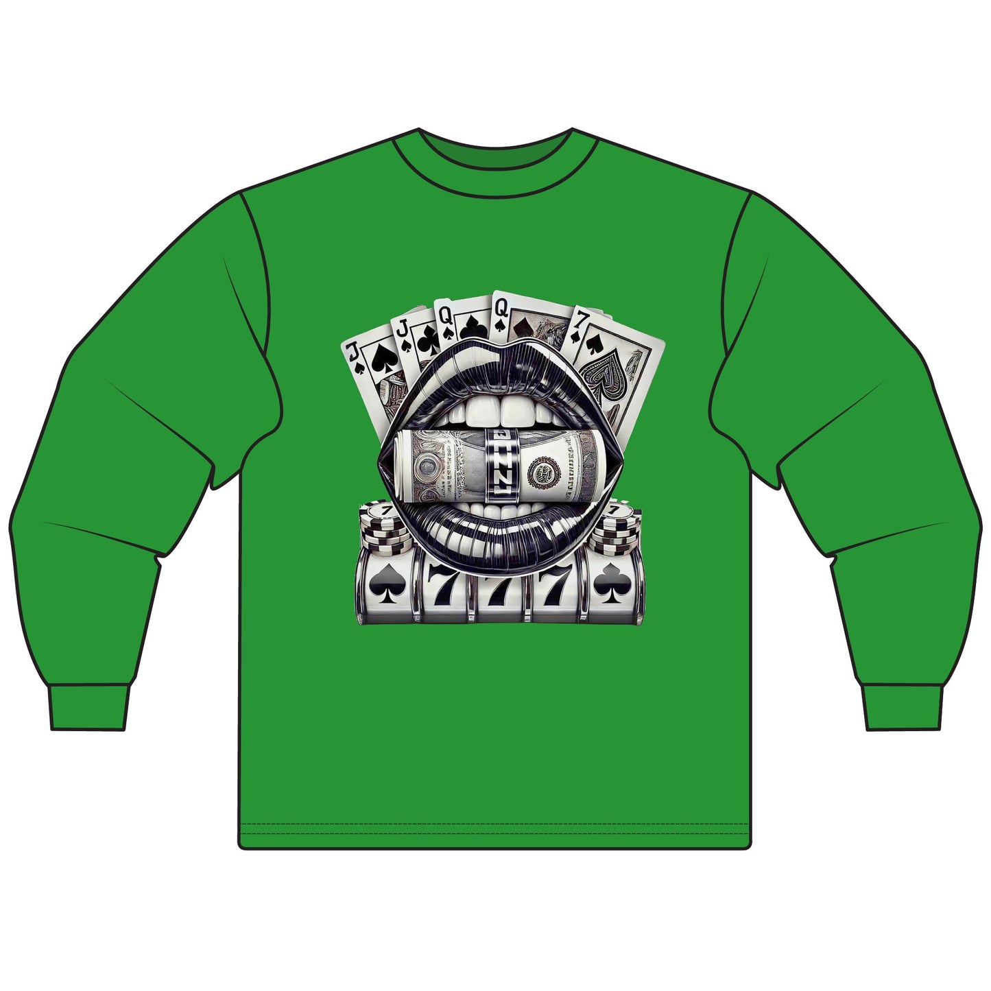 Money Lips Unisex Long Sleeve T-Shirt | Vintage Gambling Chic | Casual Wear, Street Style, Gifts for Him/Her, Casino Theme