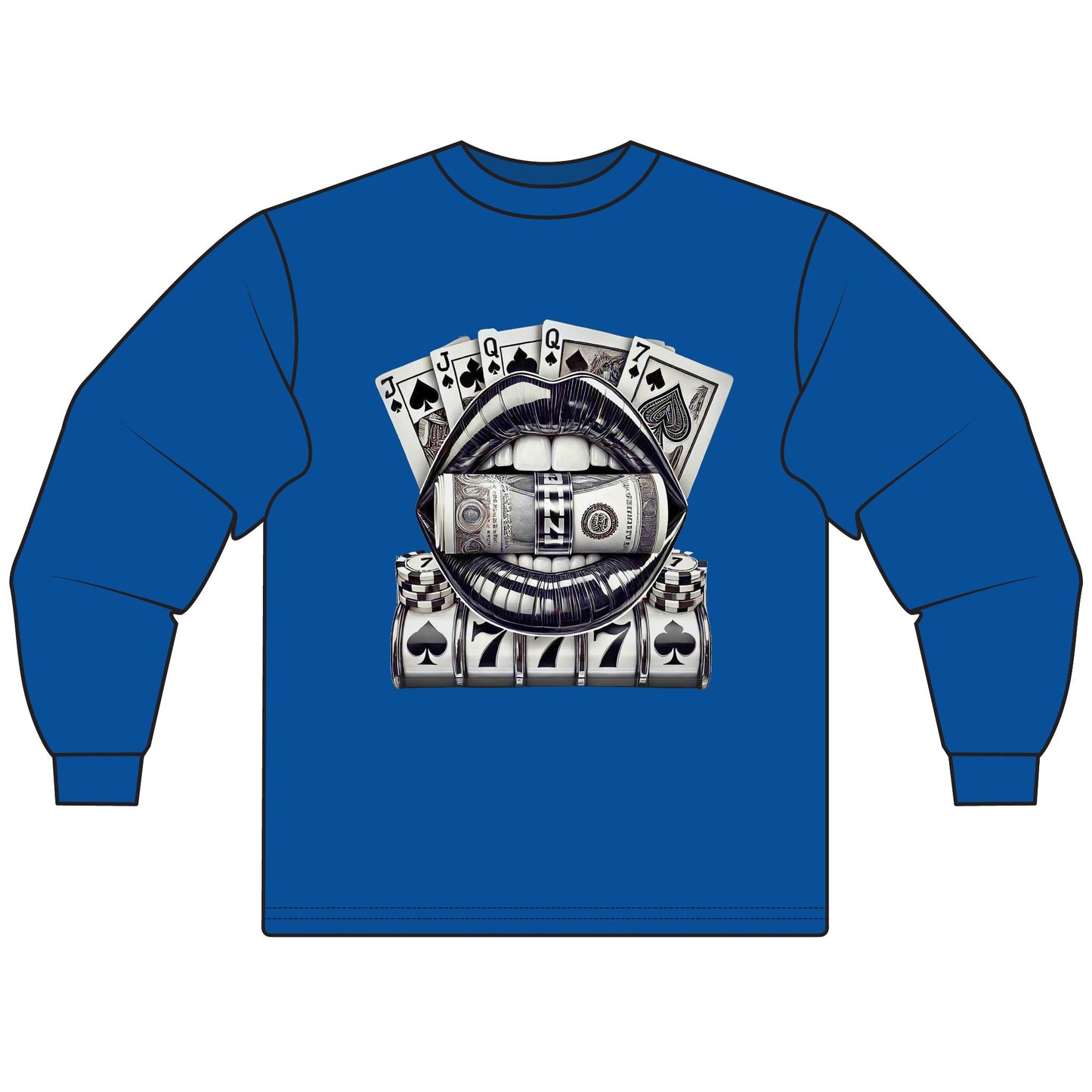 Money Lips Unisex Long Sleeve T-Shirt | Vintage Gambling Chic | Casual Wear, Street Style, Gifts for Him/Her, Casino Theme
