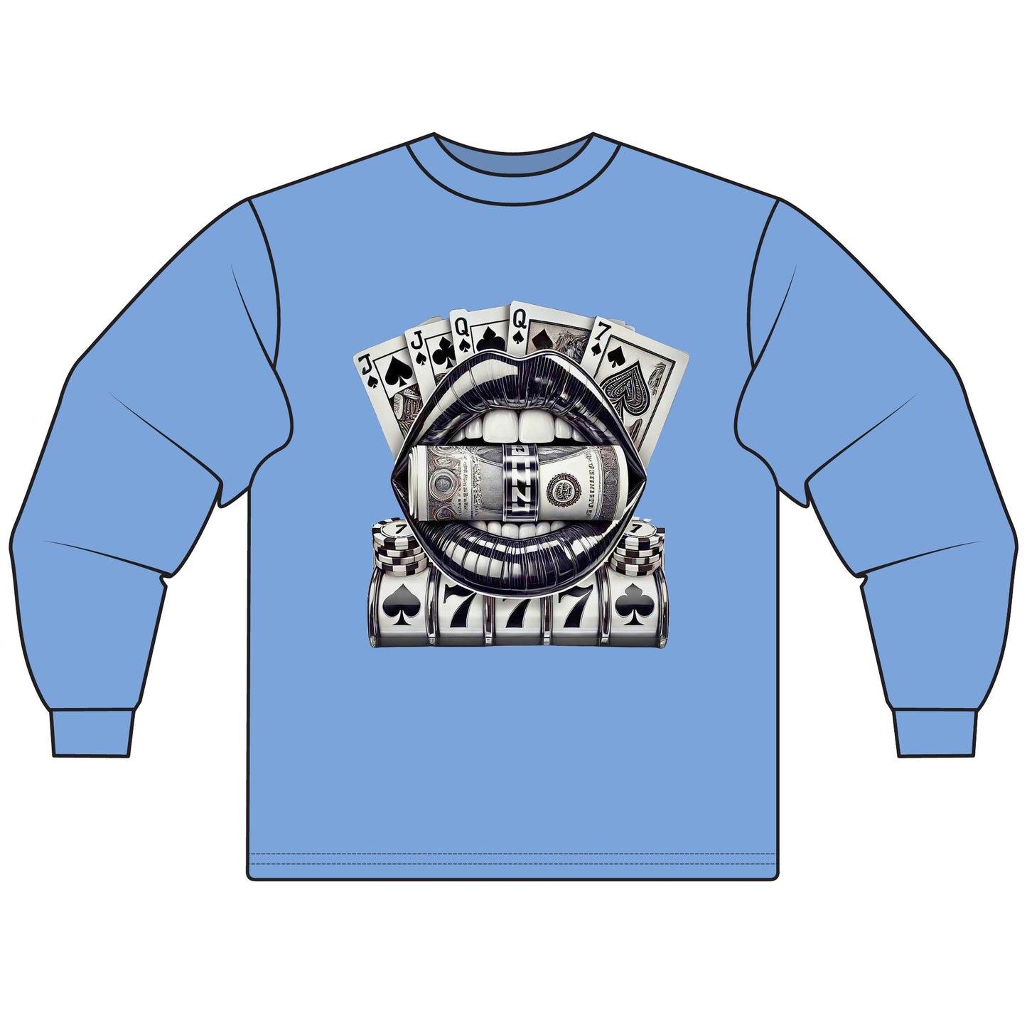 Money Lips Unisex Long Sleeve T-Shirt | Vintage Gambling Chic | Casual Wear, Street Style, Gifts for Him/Her, Casino Theme