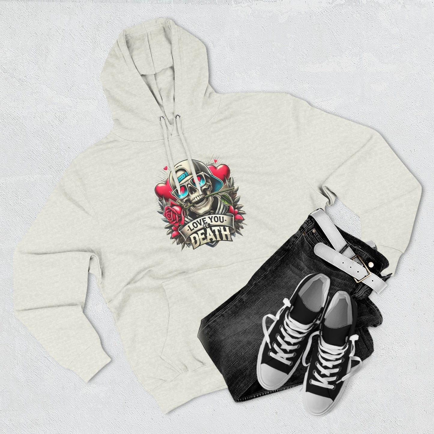 Gothic Love Death Hoodie - Three-Panel Fleece Sweatshirt