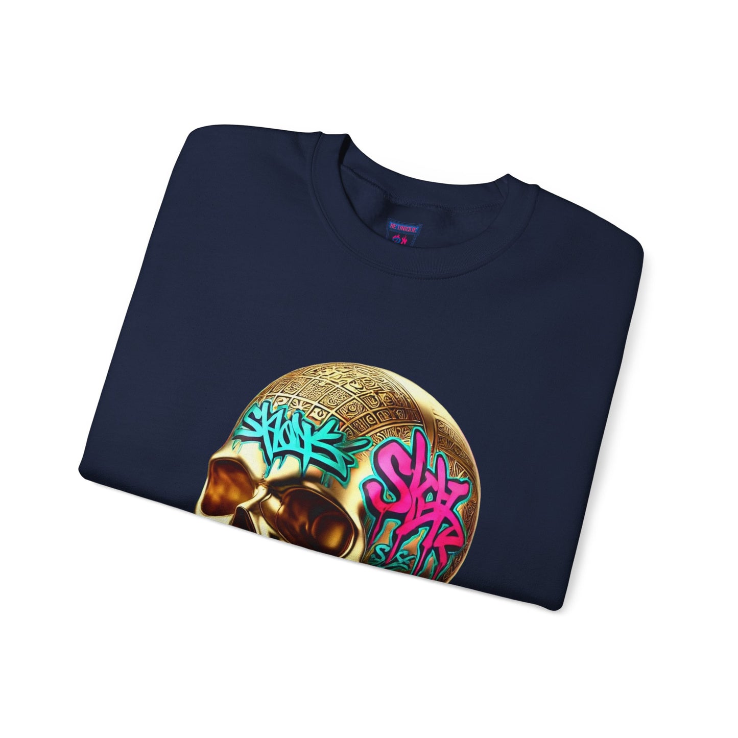 Skull Graffiti Crewneck Sweatshirt — "Be Unique Be Urself" Streetwear