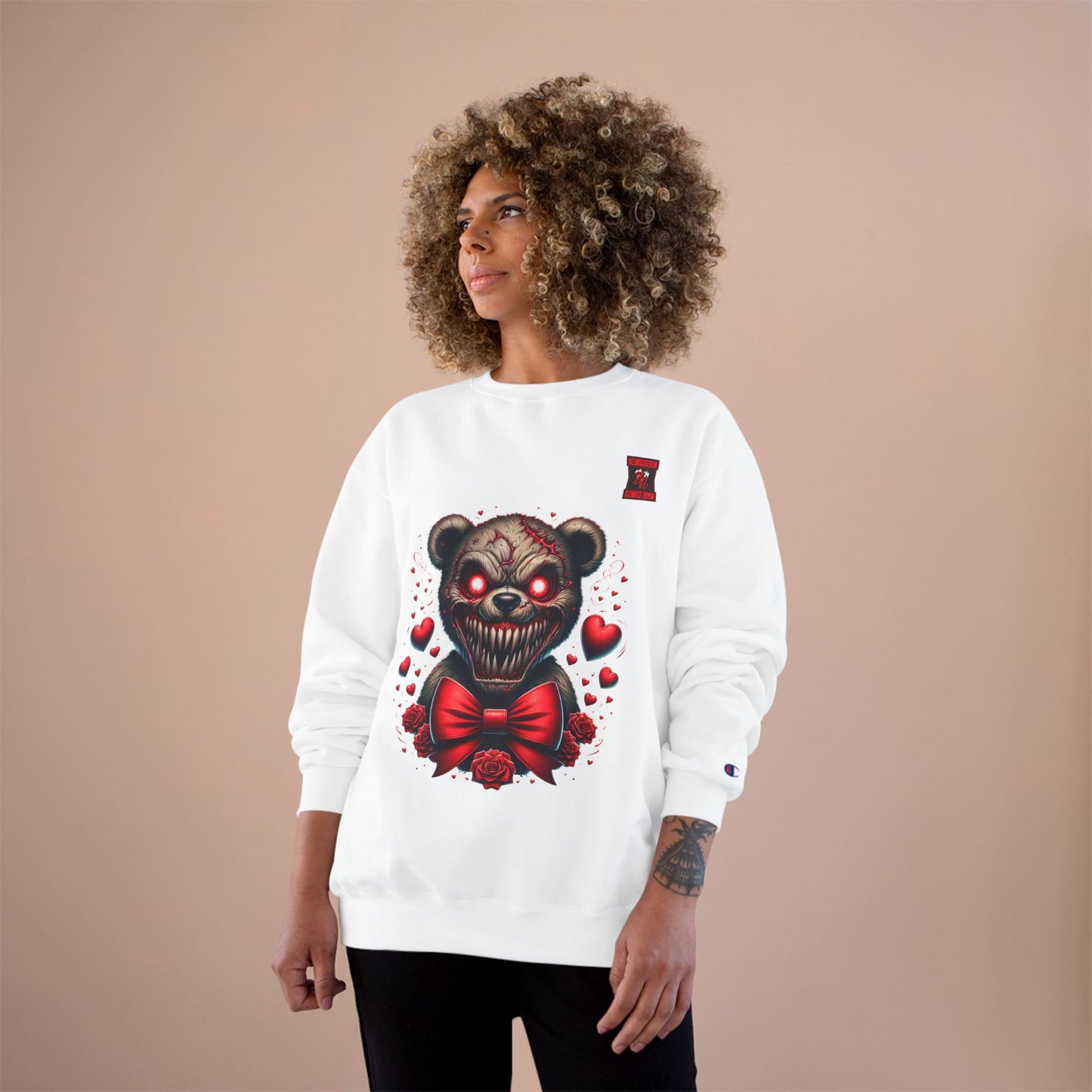 Creepy Teddy Bear Sweatshirt — 'Be Unique Be Urself' Graphic Champion Crewneck