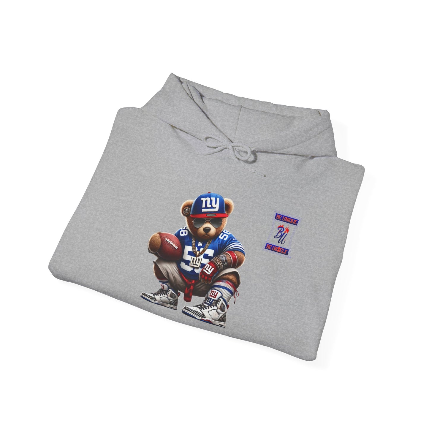 Football Bear Hoodie — Retro NYG Football Player Graphic Sweatshirt