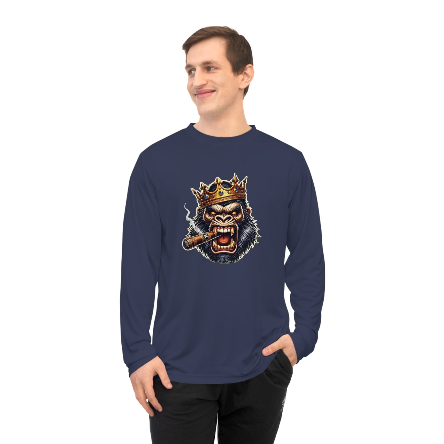 King Gorilla Performance Long Sleeve Shirt, Unisex Graphic Tee, Sporty Apparel, Gift for Him, Unique Workout Top