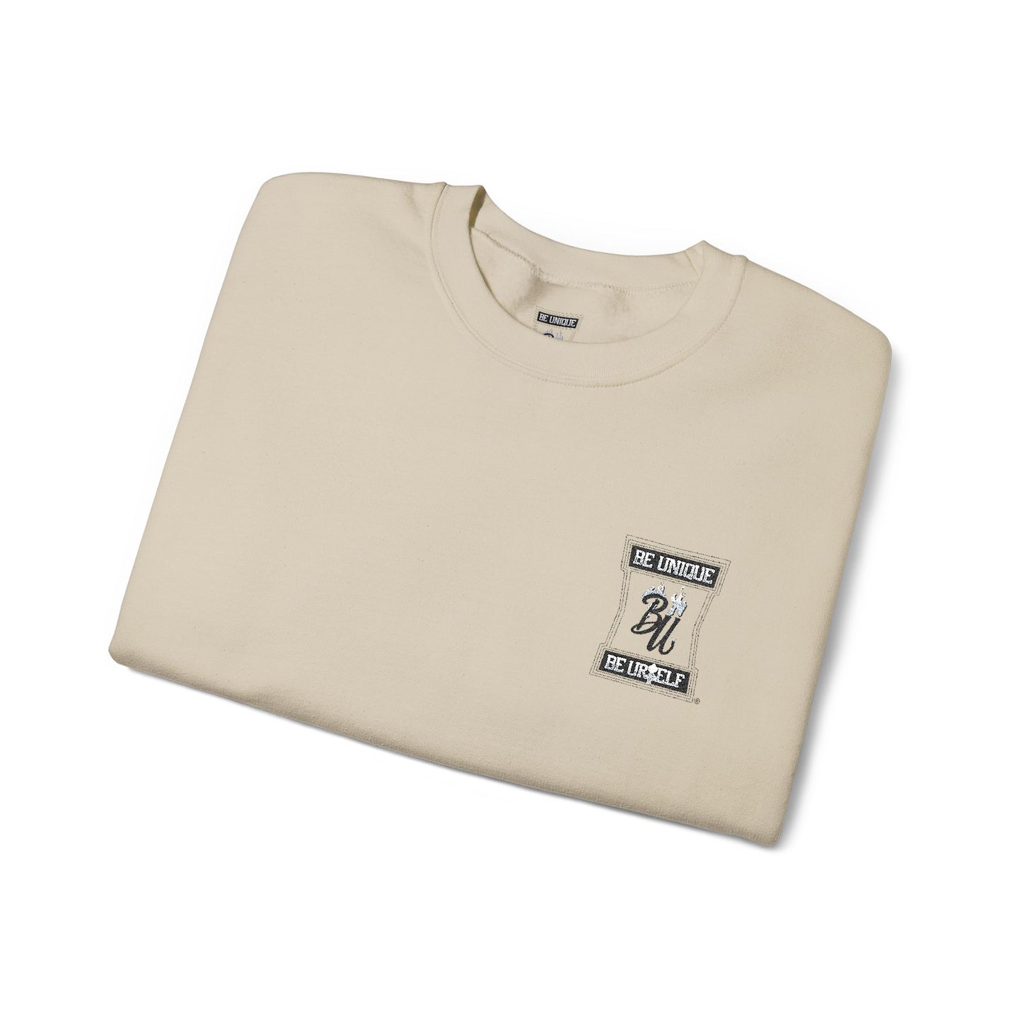 Minimalist White Crewneck Sweatshirt with Small Chest & Sleeve Graphic