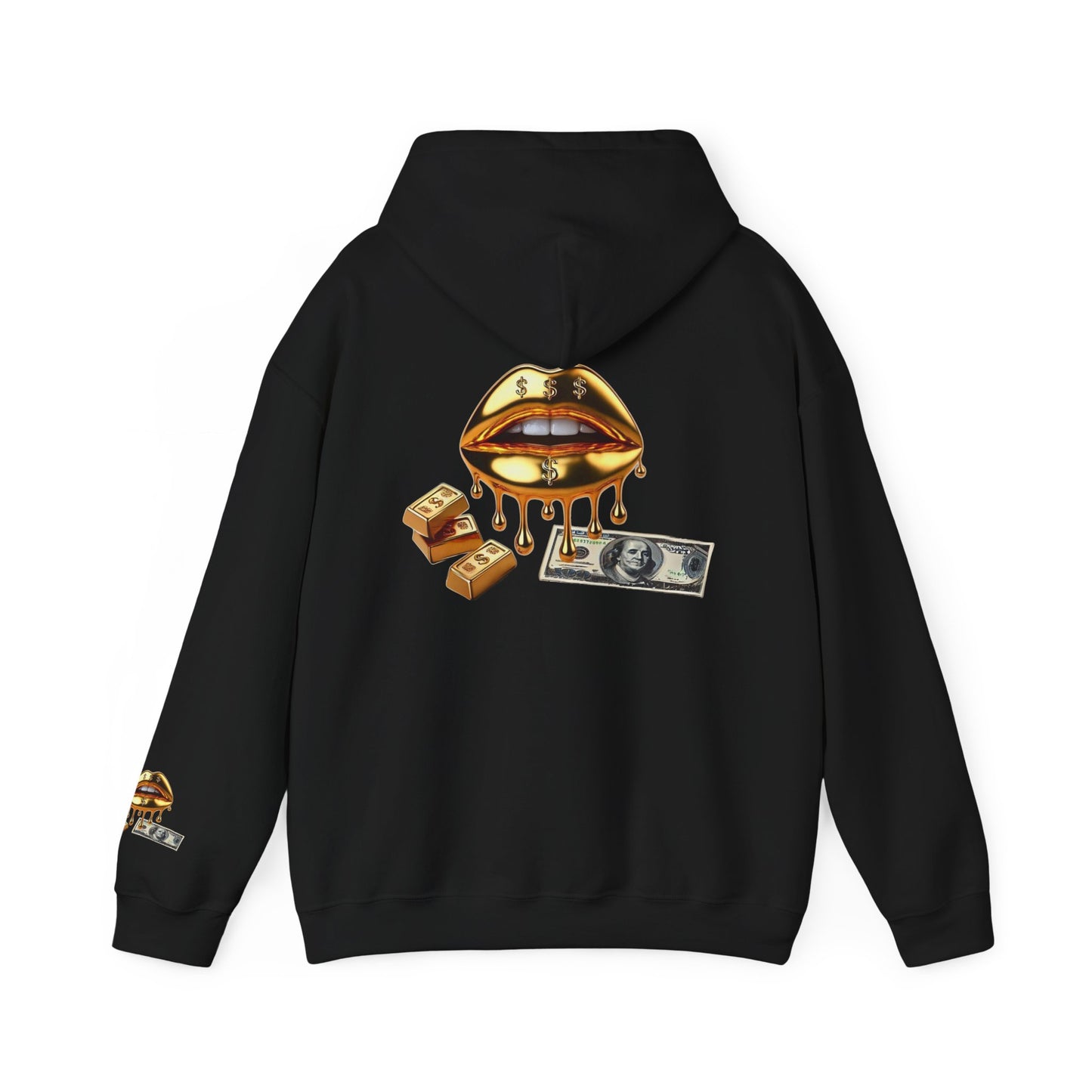 Hoodie — Golden Drip Lips & Money Graphic Pullover