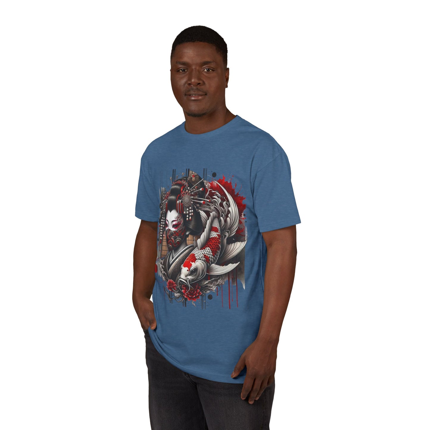 Sueded Graphic Tee, Japanese Art T-Shirt, Koi Fish Design Shirt, Unisex Casual Wear, Unique Gift for Art Lovers