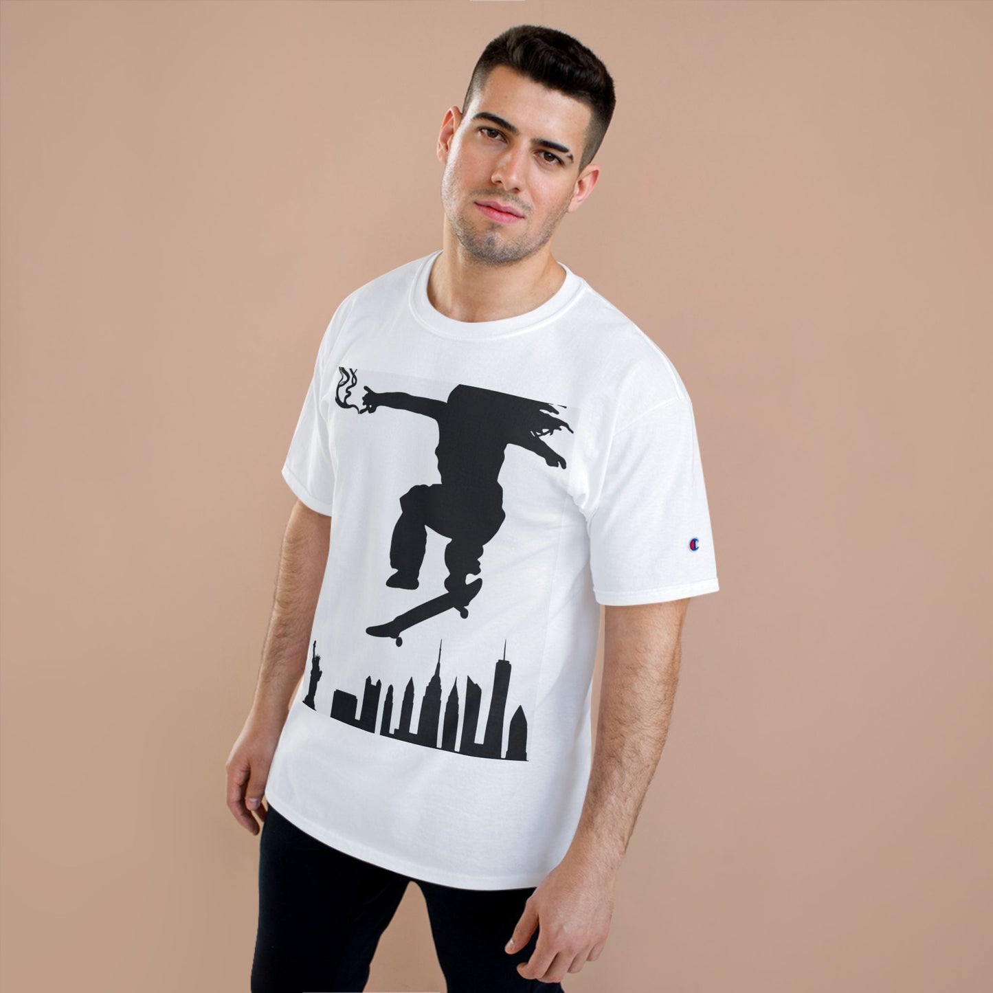 Skateboarder Silhouette T-Shirt — Urban NYC Skyline Skate Tee