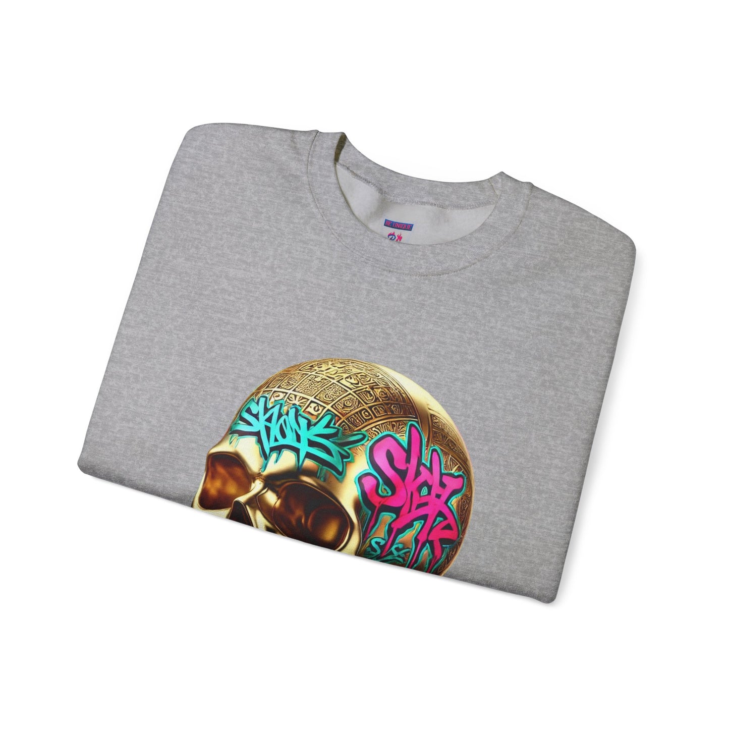 Skull Graffiti Crewneck Sweatshirt — "Be Unique Be Urself" Streetwear