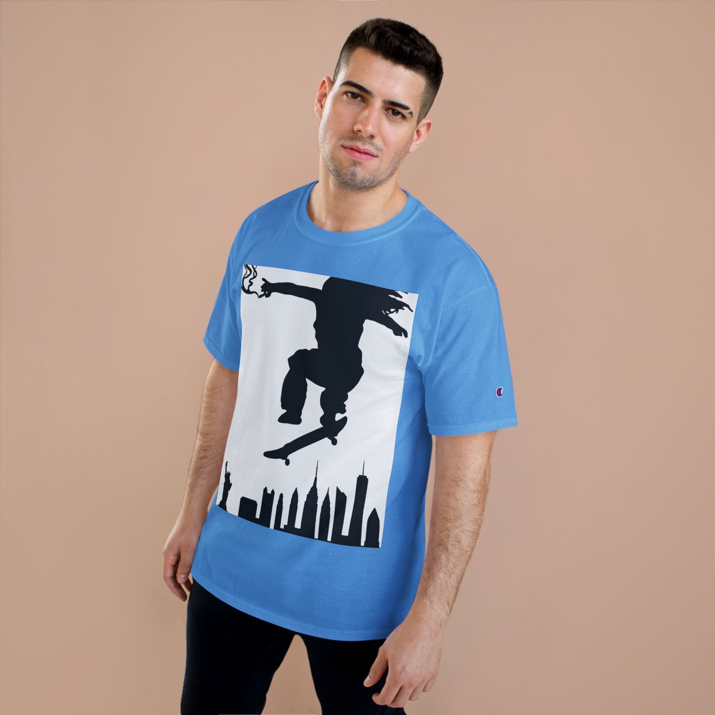 Skateboarder Silhouette T-Shirt — Urban NYC Skyline Skate Tee