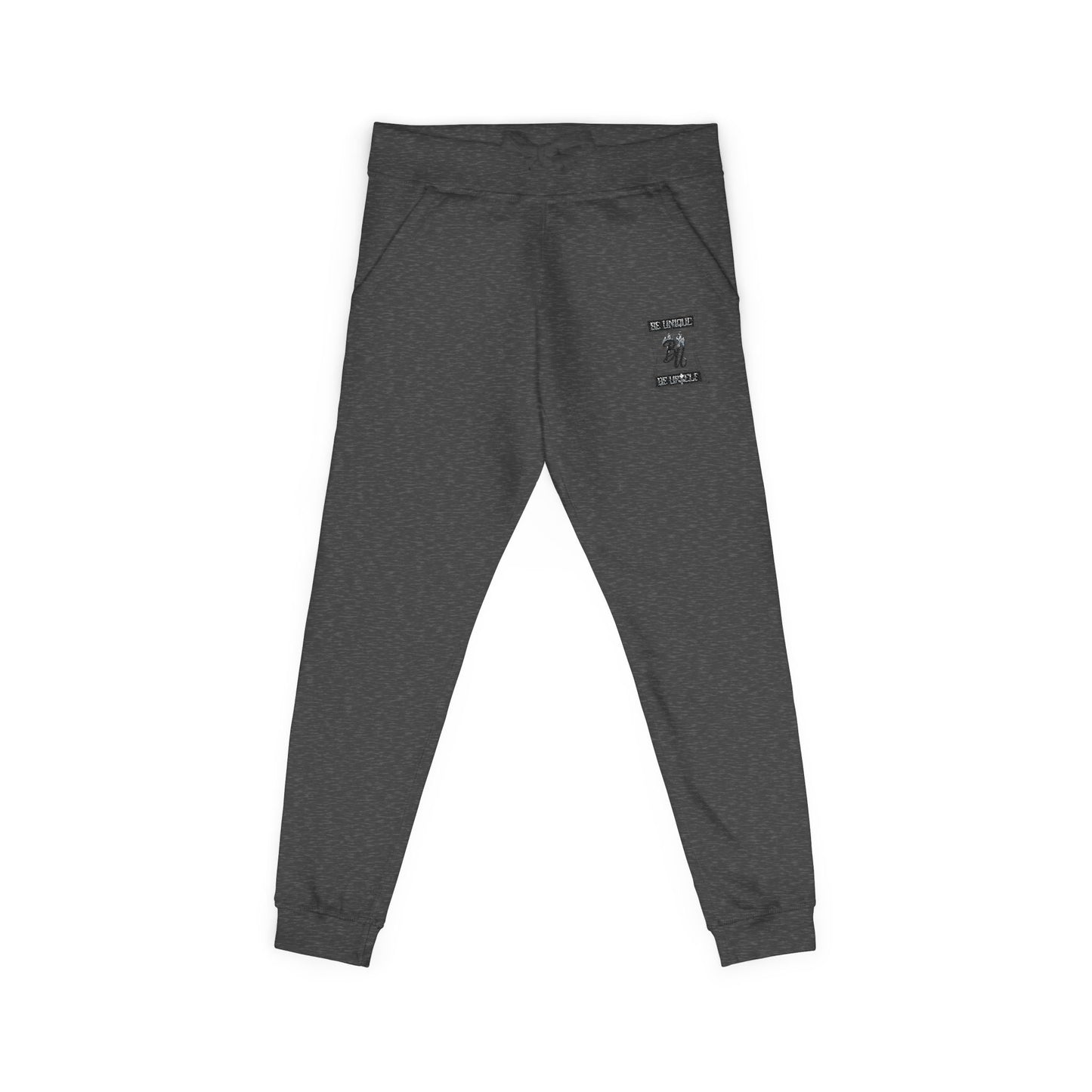 Embroidered Fleece Sweatpants — Minimal Black Patch Joggers