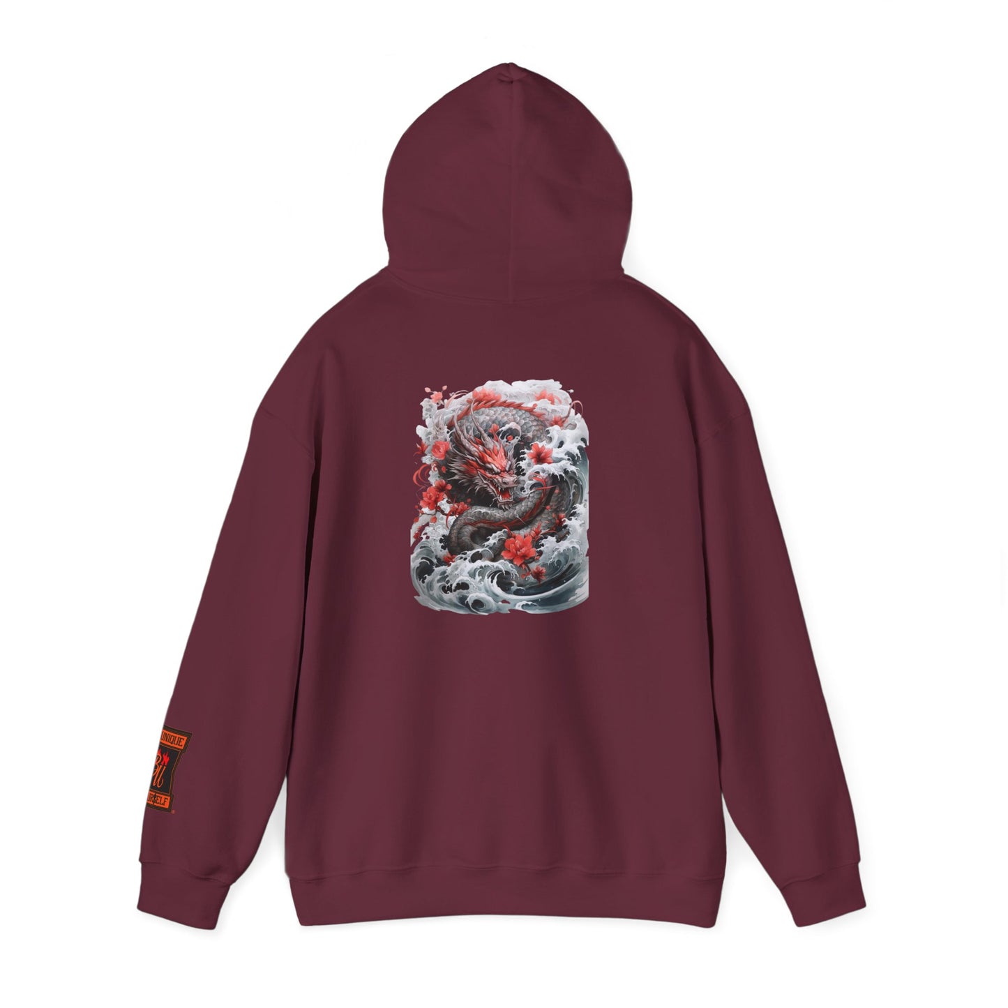 Dragon Wave Hoodie — Japanese Ink Koi Dragon Graphic Hooded Sweatshirt