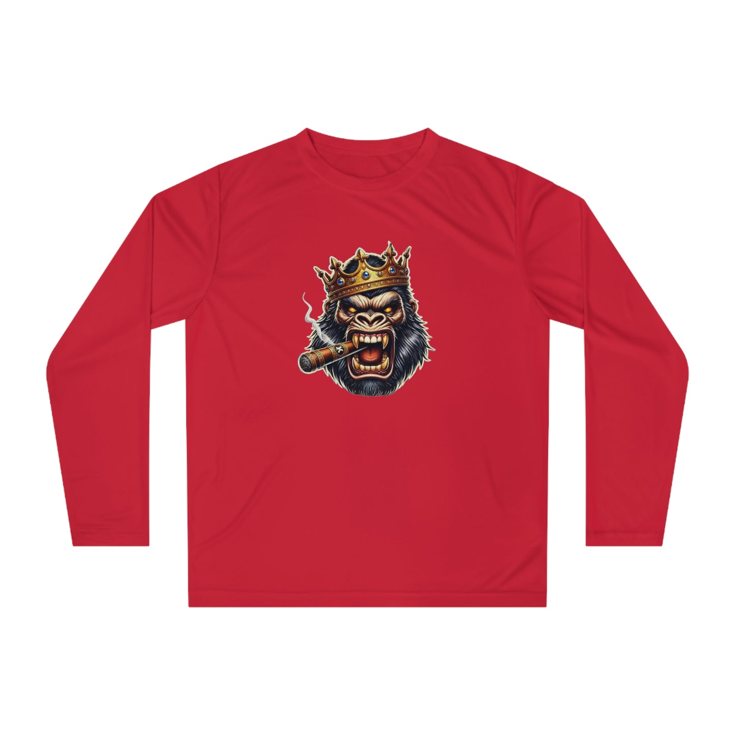 King Gorilla Performance Long Sleeve Shirt, Unisex Graphic Tee, Sporty Apparel, Gift for Him, Unique Workout Top