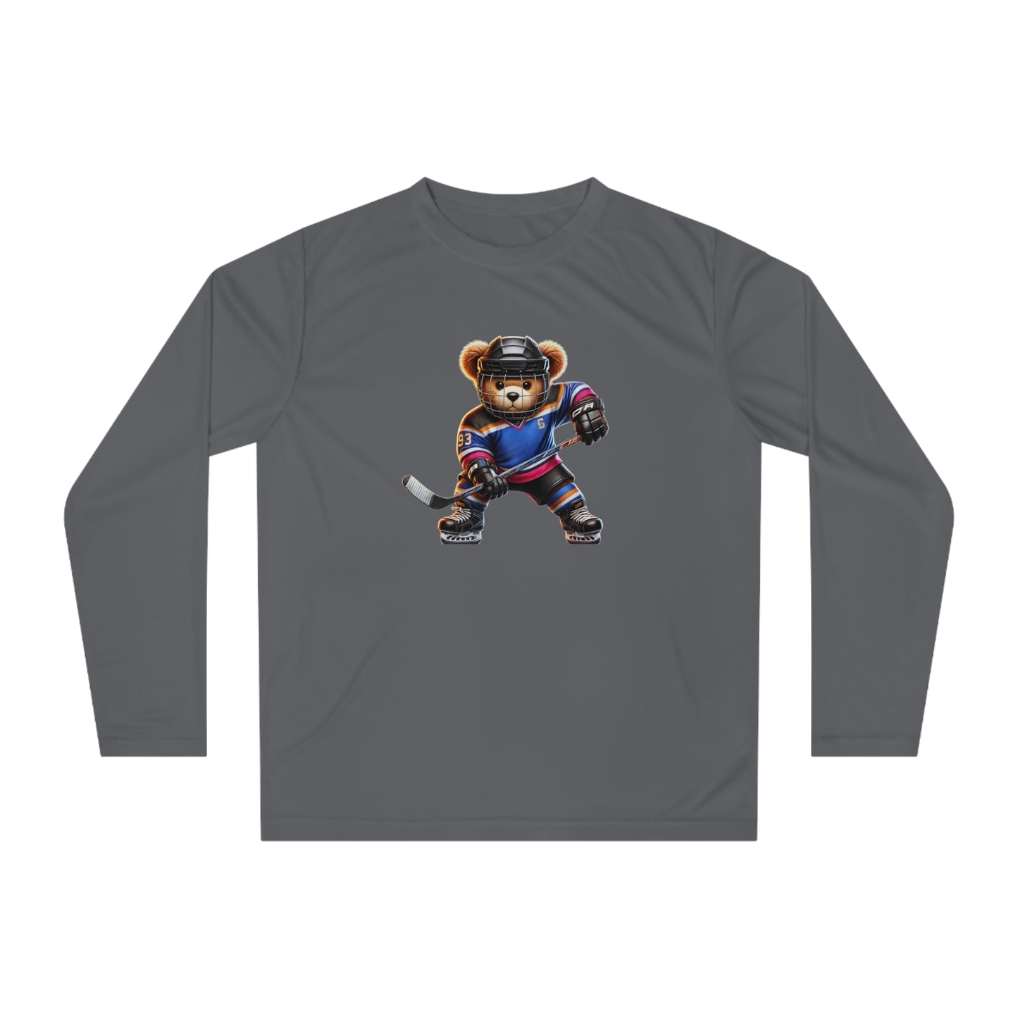 Performance Long Sleeve Shirt, Cute Hockey Bear Shirt, Unisex Sportswear, Gift for Hockey Fans, Halloween Apparel, Activewear
