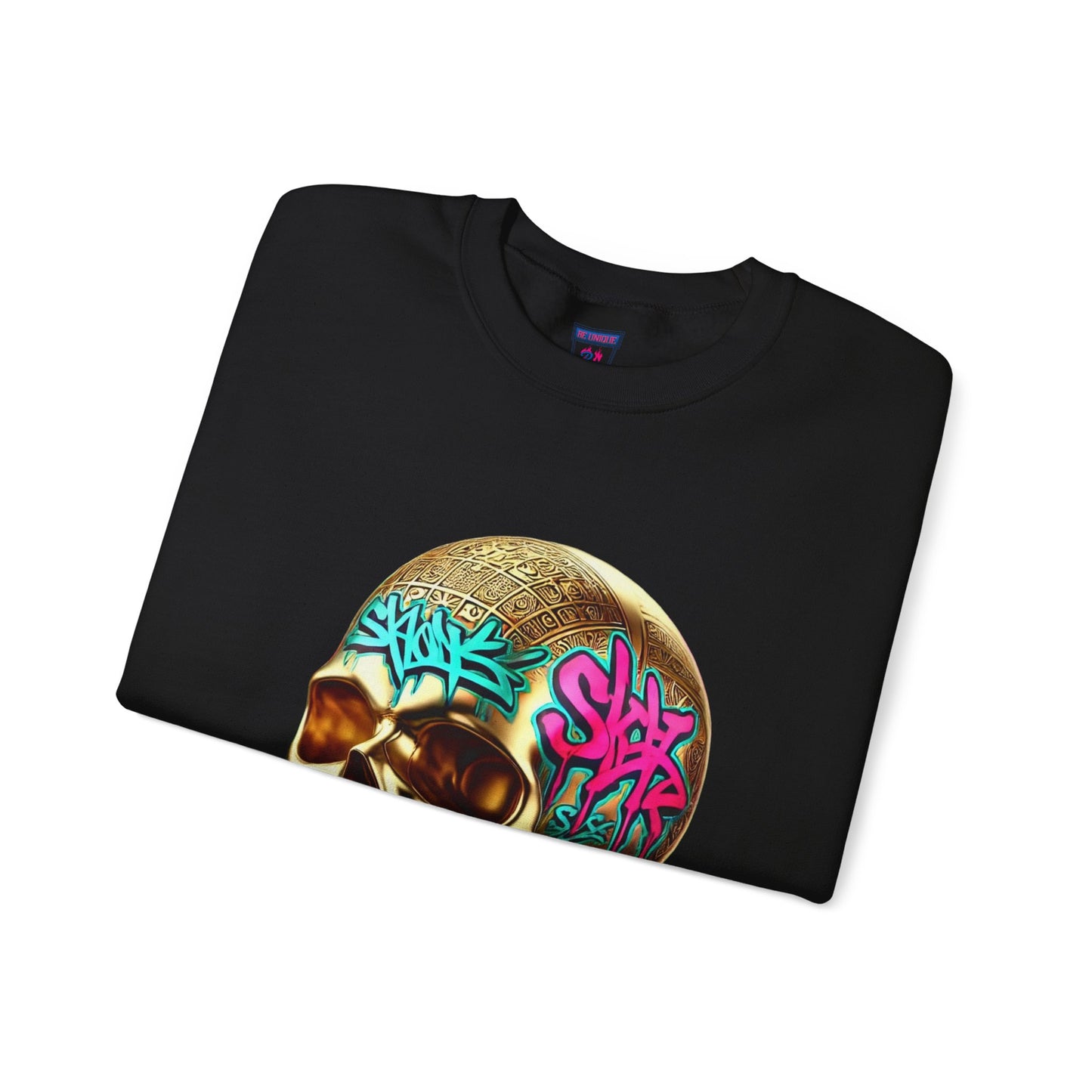 Skull Graffiti Crewneck Sweatshirt — "Be Unique Be Urself" Streetwear