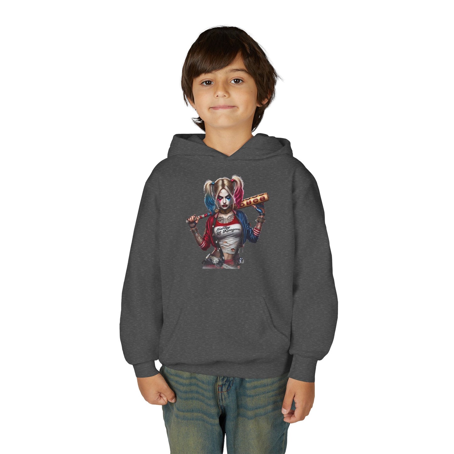 Harley Quinn Inspired Youth Hoodie, Be Unique Be Yourself Sweatshirt, Comic-Con Apparel, Kids Gift, Movie Fan Hoodie