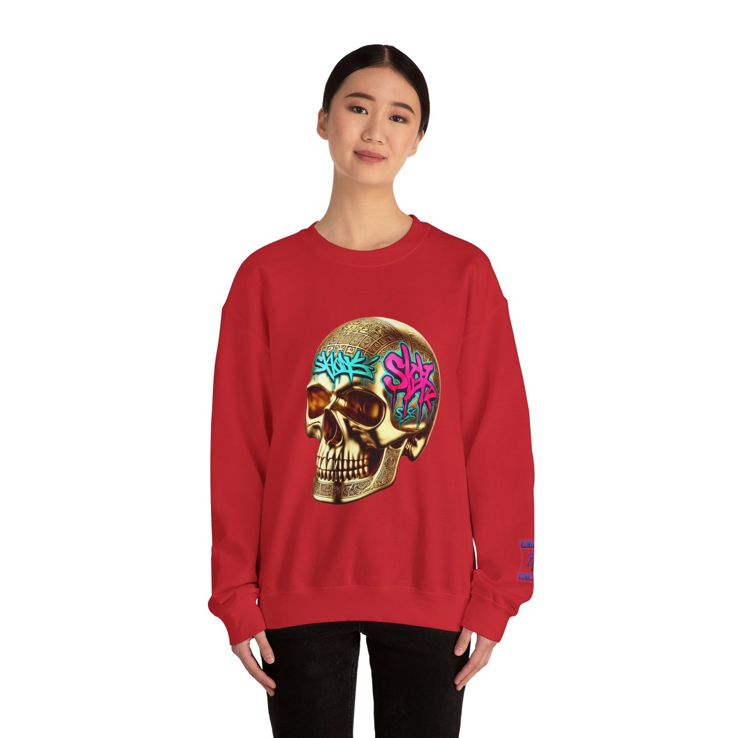 Skull Graffiti Crewneck Sweatshirt — "Be Unique Be Urself" Streetwear