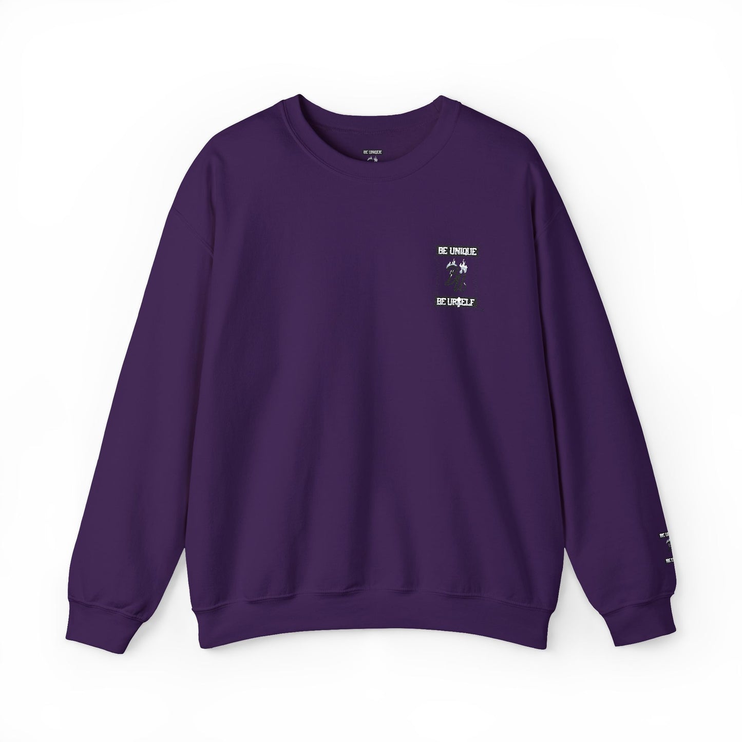 Minimalist White Crewneck Sweatshirt with Small Chest & Sleeve Graphic