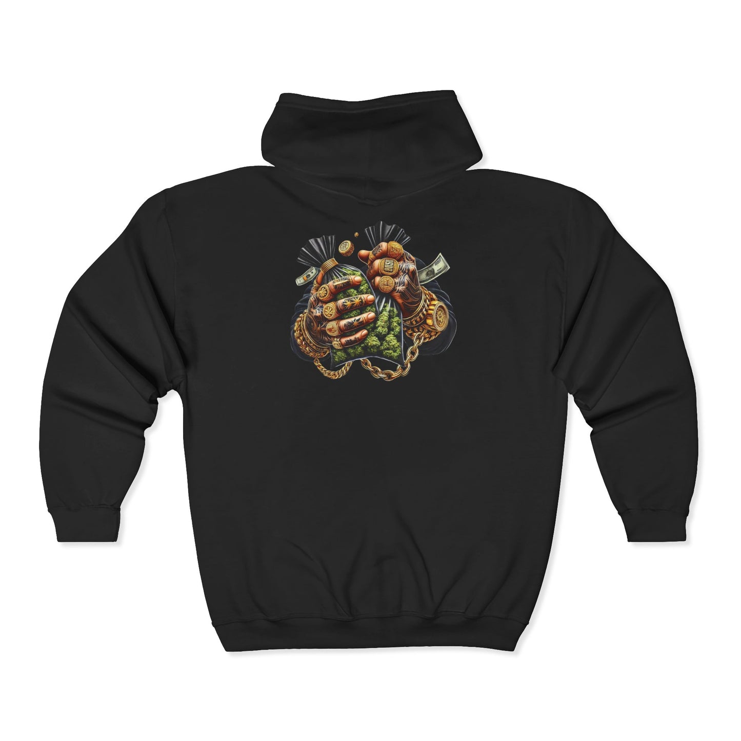 Zip Hoodie — Grizzled Hands Crushing Money Graphic Zip-Up