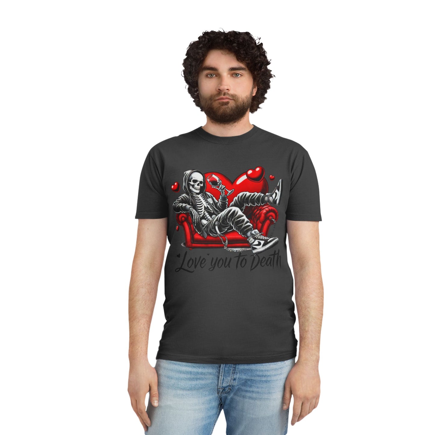 Unisex Faded Graphic Tee for Unique Souls - Love You to Death Design, Casual Wear, Gift for Halloween, Celebrations, Everyday Style