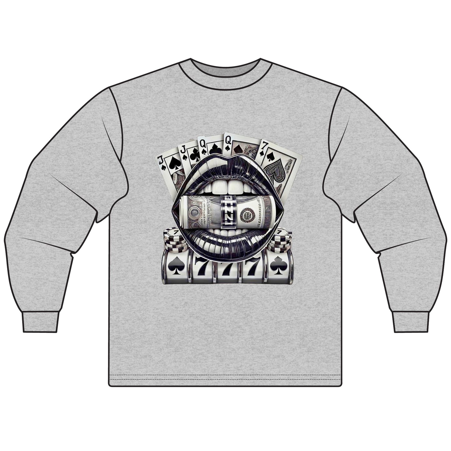Money Lips Unisex Long Sleeve T-Shirt | Vintage Gambling Chic | Casual Wear, Street Style, Gifts for Him/Her, Casino Theme