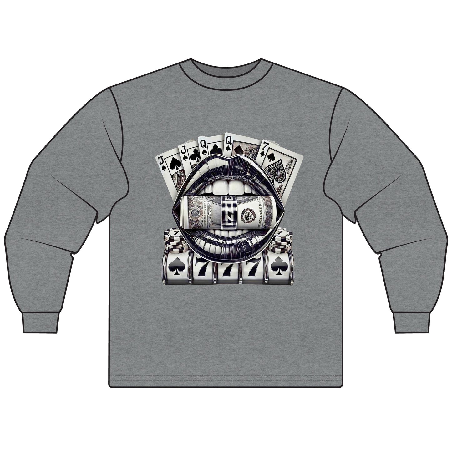 Money Lips Unisex Long Sleeve T-Shirt | Vintage Gambling Chic | Casual Wear, Street Style, Gifts for Him/Her, Casino Theme