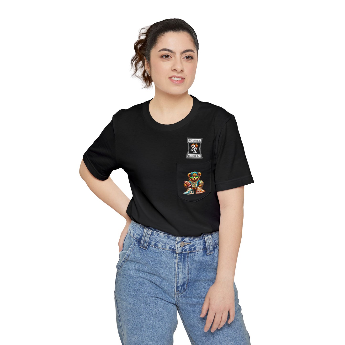Trendy Hip-Hop Bear Pocket T-Shirt | Unisex Streetwear Tee | Cool Graphic Tee for Sports Lovers | Gift for Teens & Athletes