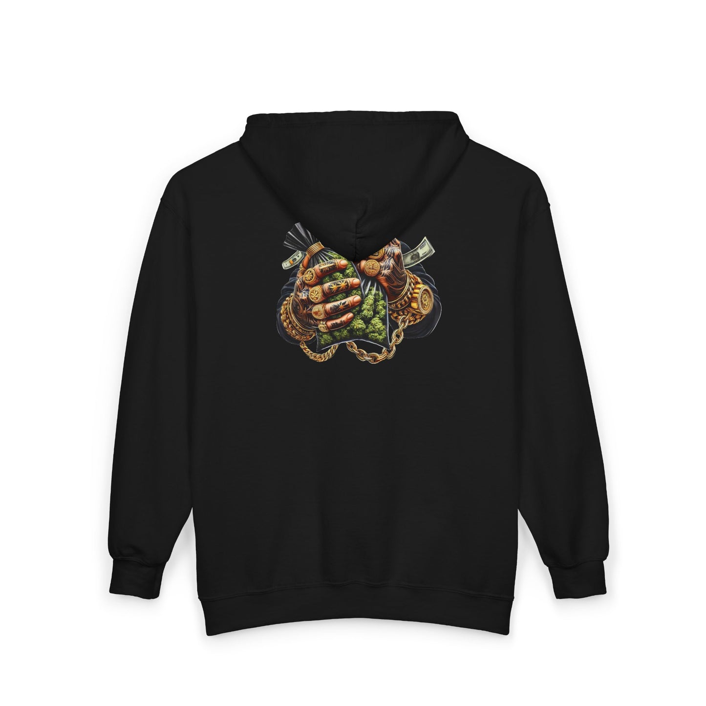 Zip Hoodie — Grizzled Hands Crushing Money Graphic Zip-Up