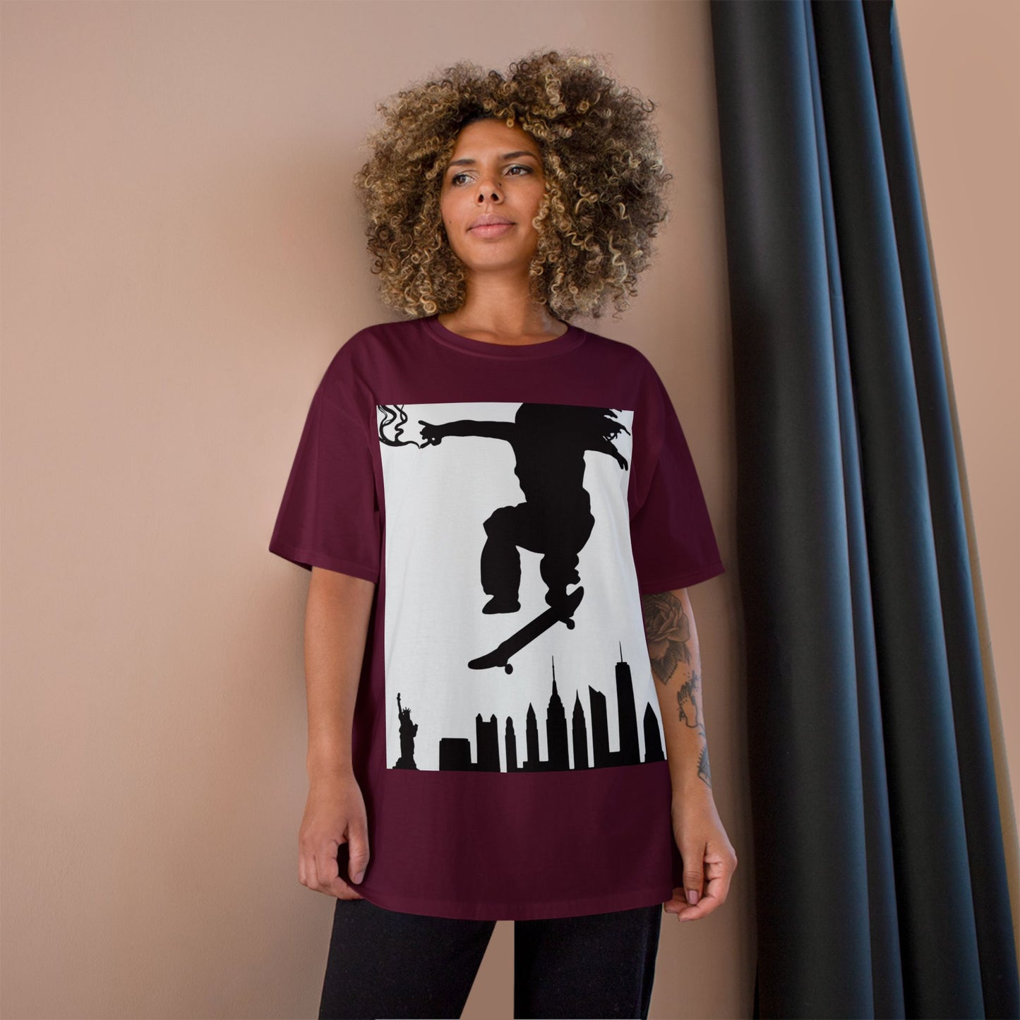 Skateboarder Silhouette T-Shirt — Urban NYC Skyline Skate Tee