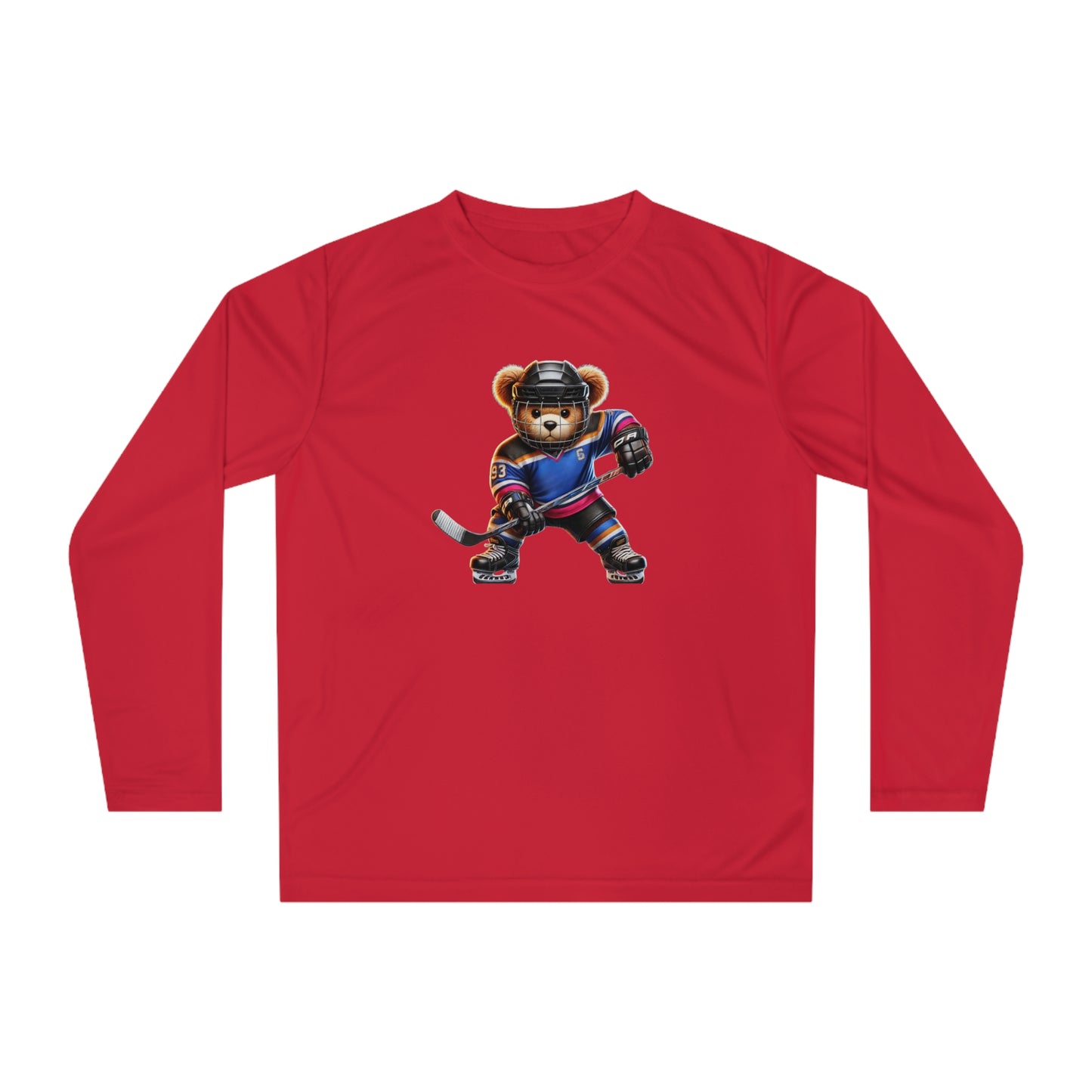 Performance Long Sleeve Shirt, Cute Hockey Bear Shirt, Unisex Sportswear, Gift for Hockey Fans, Halloween Apparel, Activewear