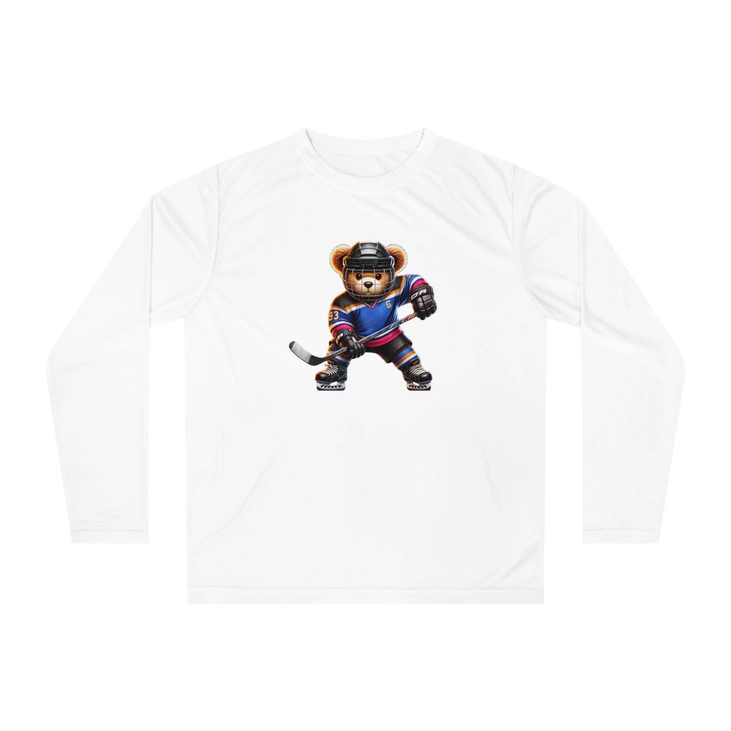 Performance Long Sleeve Shirt, Cute Hockey Bear Shirt, Unisex Sportswear, Gift for Hockey Fans, Halloween Apparel, Activewear