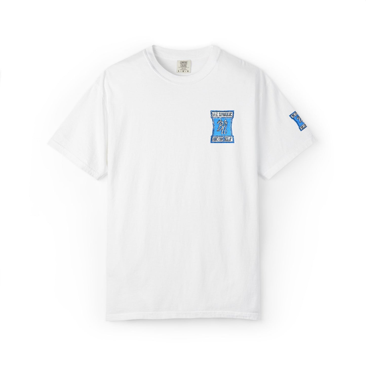 Blue Floral Bear Graphic T-Shirt — Chest & Sleeve Print