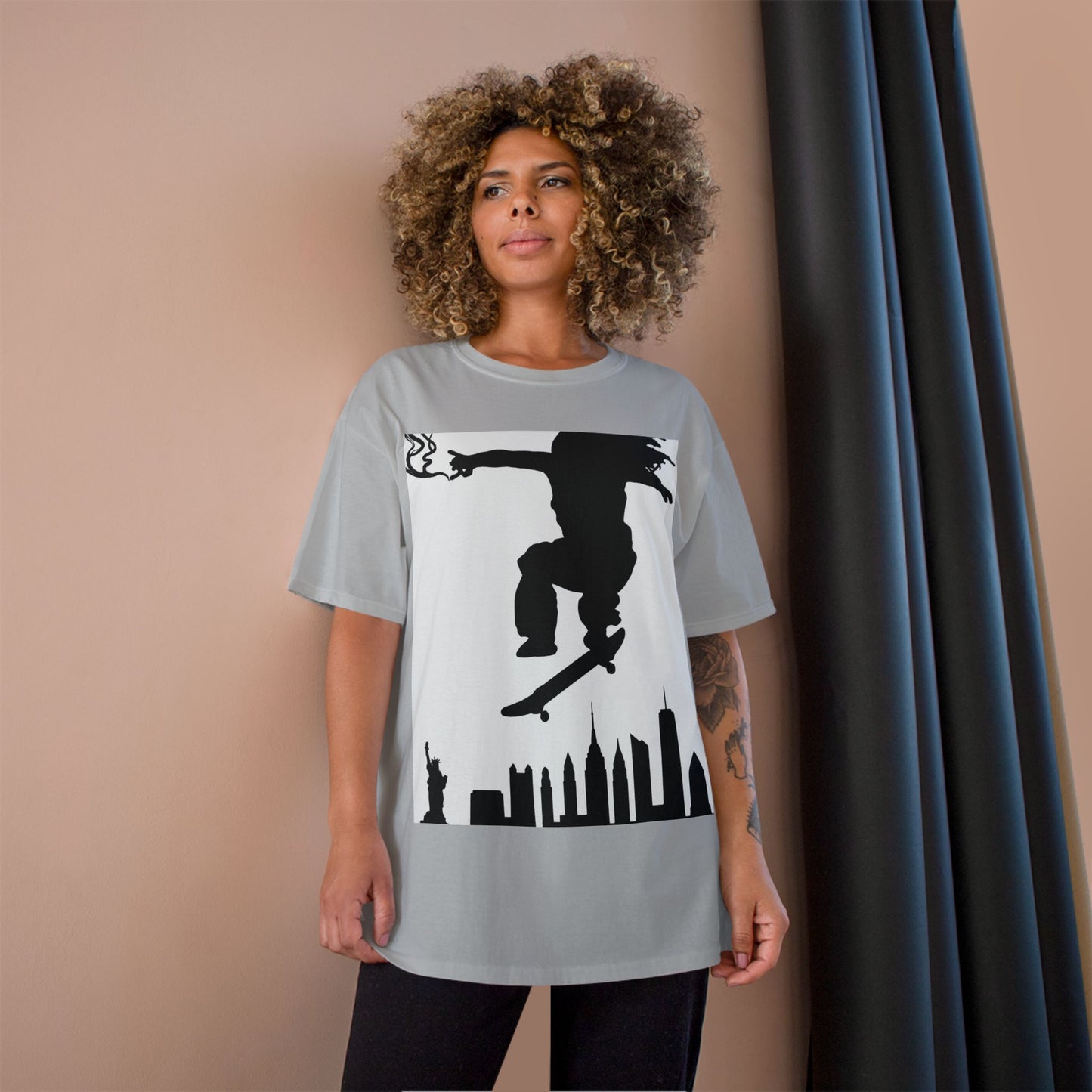 Skateboarder Silhouette T-Shirt — Urban NYC Skyline Skate Tee