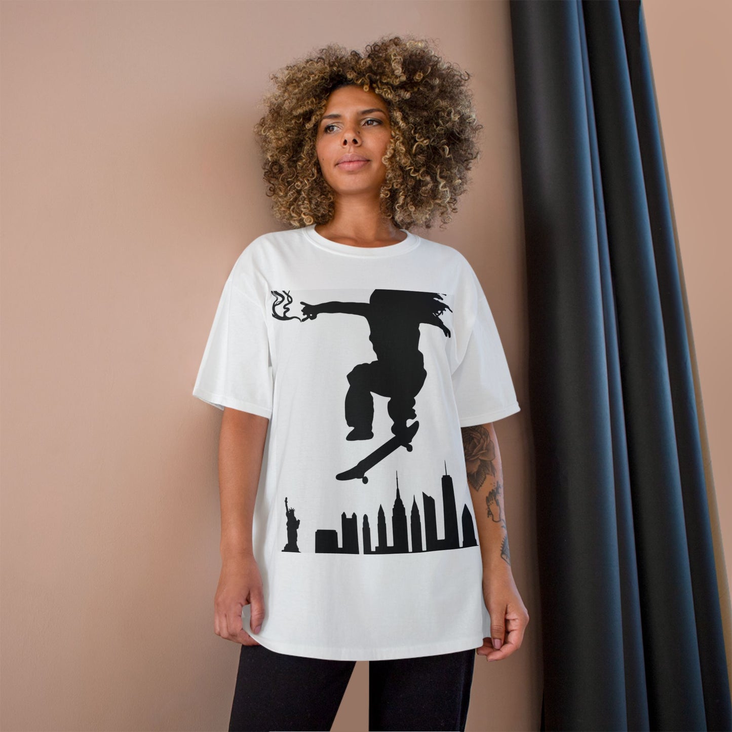 Skateboarder Silhouette T-Shirt — Urban NYC Skyline Skate Tee