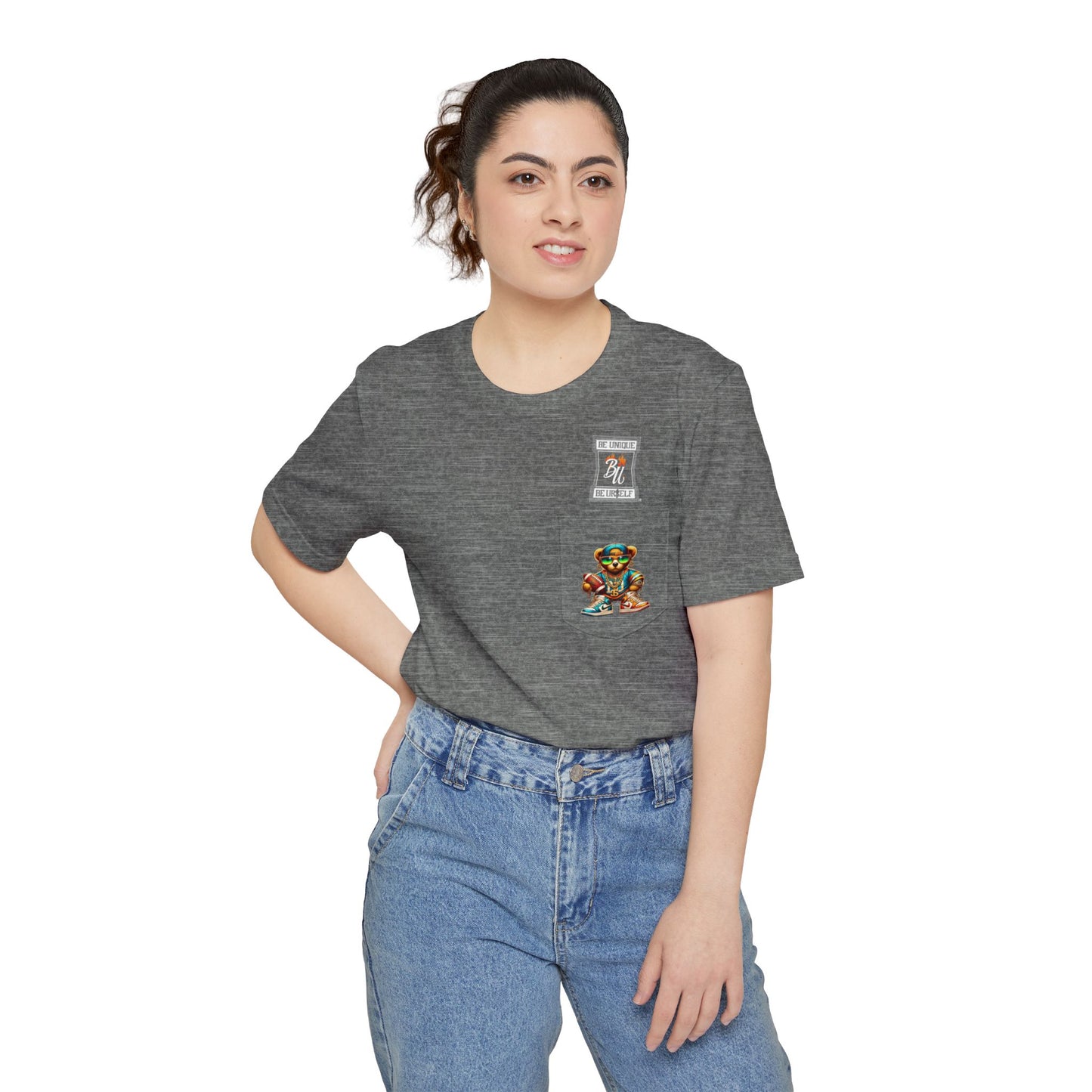 Trendy Hip-Hop Bear Pocket T-Shirt | Unisex Streetwear Tee | Cool Graphic Tee for Sports Lovers | Gift for Teens & Athletes