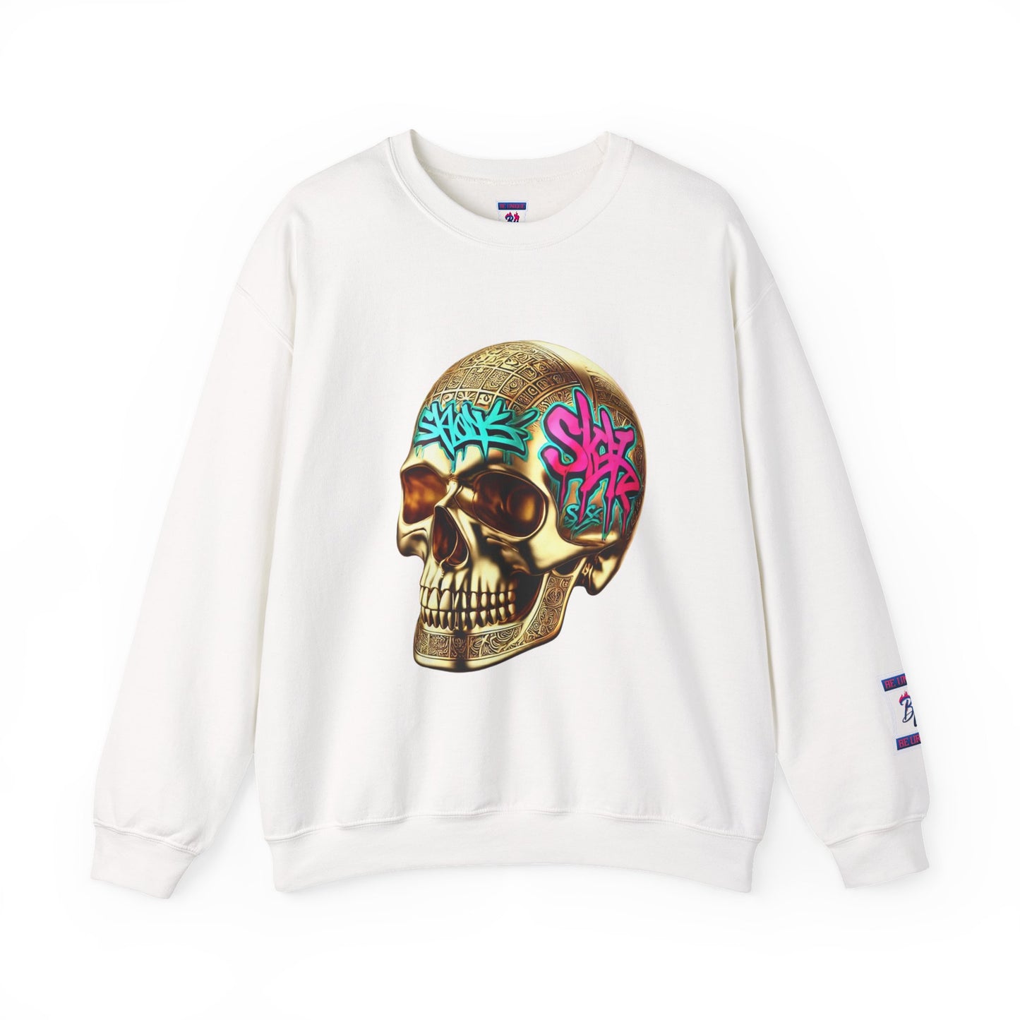 Skull Graffiti Crewneck Sweatshirt — "Be Unique Be Urself" Streetwear
