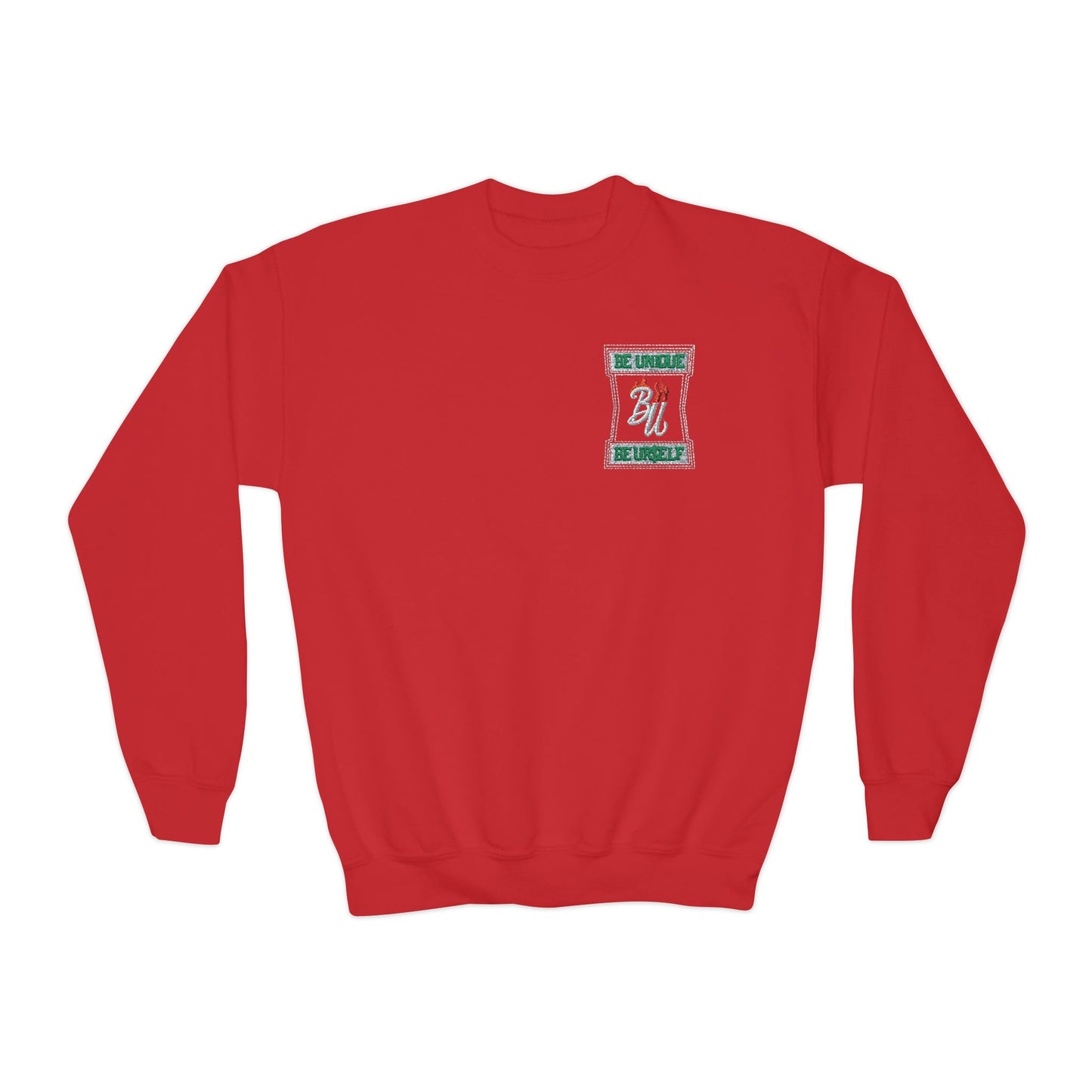 Youth Crewneck Sweatshirt — Holiday Floral Pocket Print