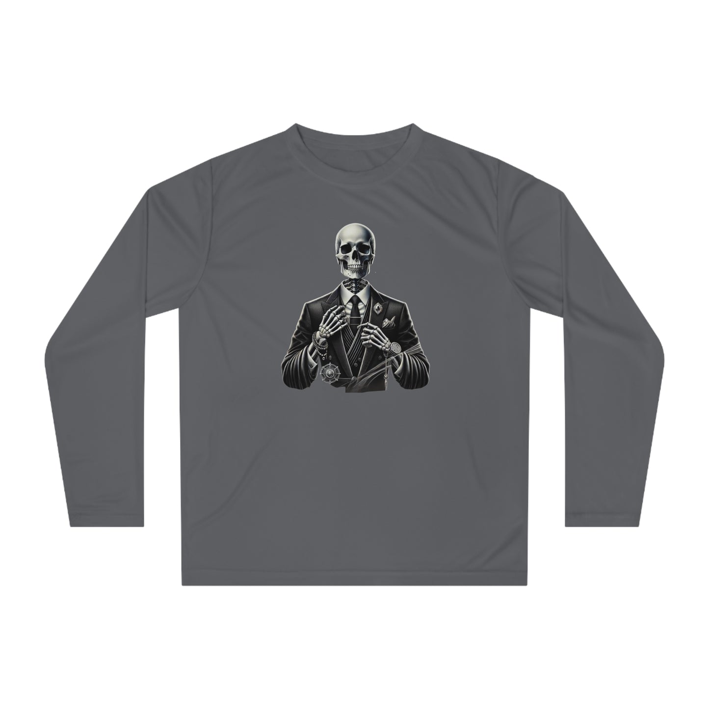 Stylish Skeleton Unisex Performance Long Sleeve Shirt - Gothic, Casual Wear, Halloween Shirt, Fitness Apparel, Graphic Tee